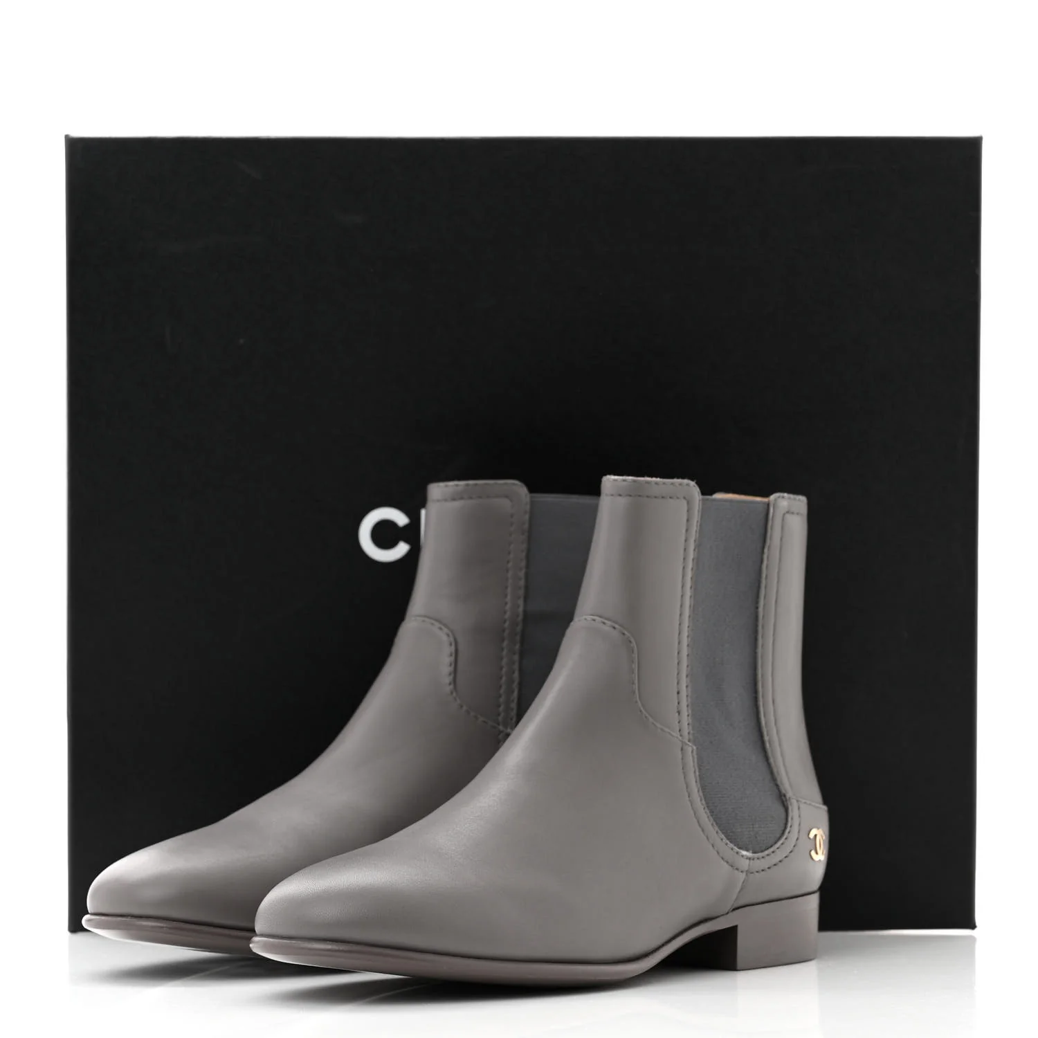 Calfskin Elastic Short Boots 36.5 Grey - Top Club