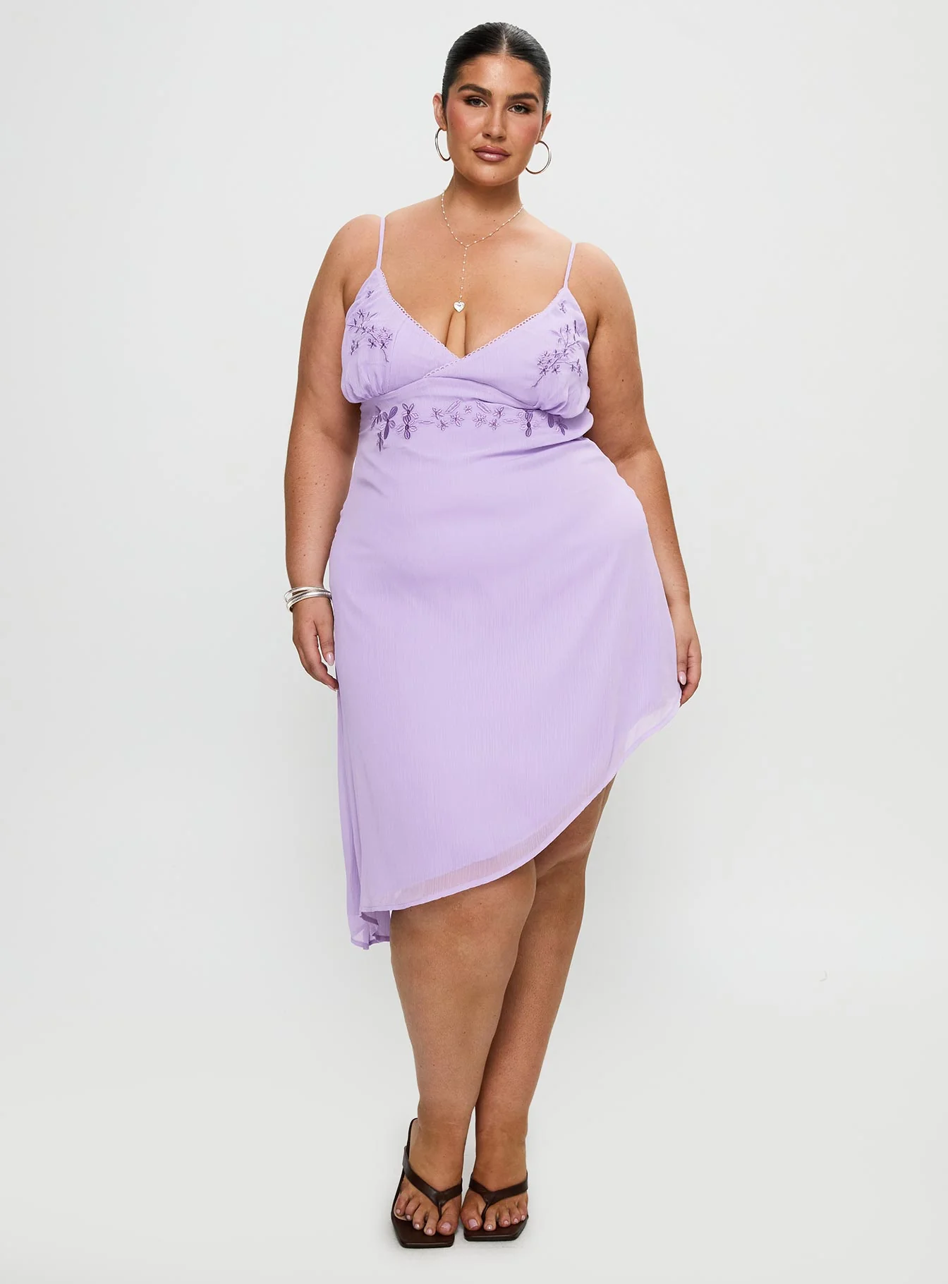 Secret Gardens Asymmetrical Midi Dress Purple Curve