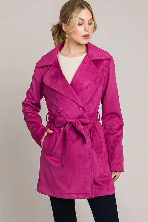 Love Me Like You Do Suede Double Breasted Trench Coat - ALJEGJ