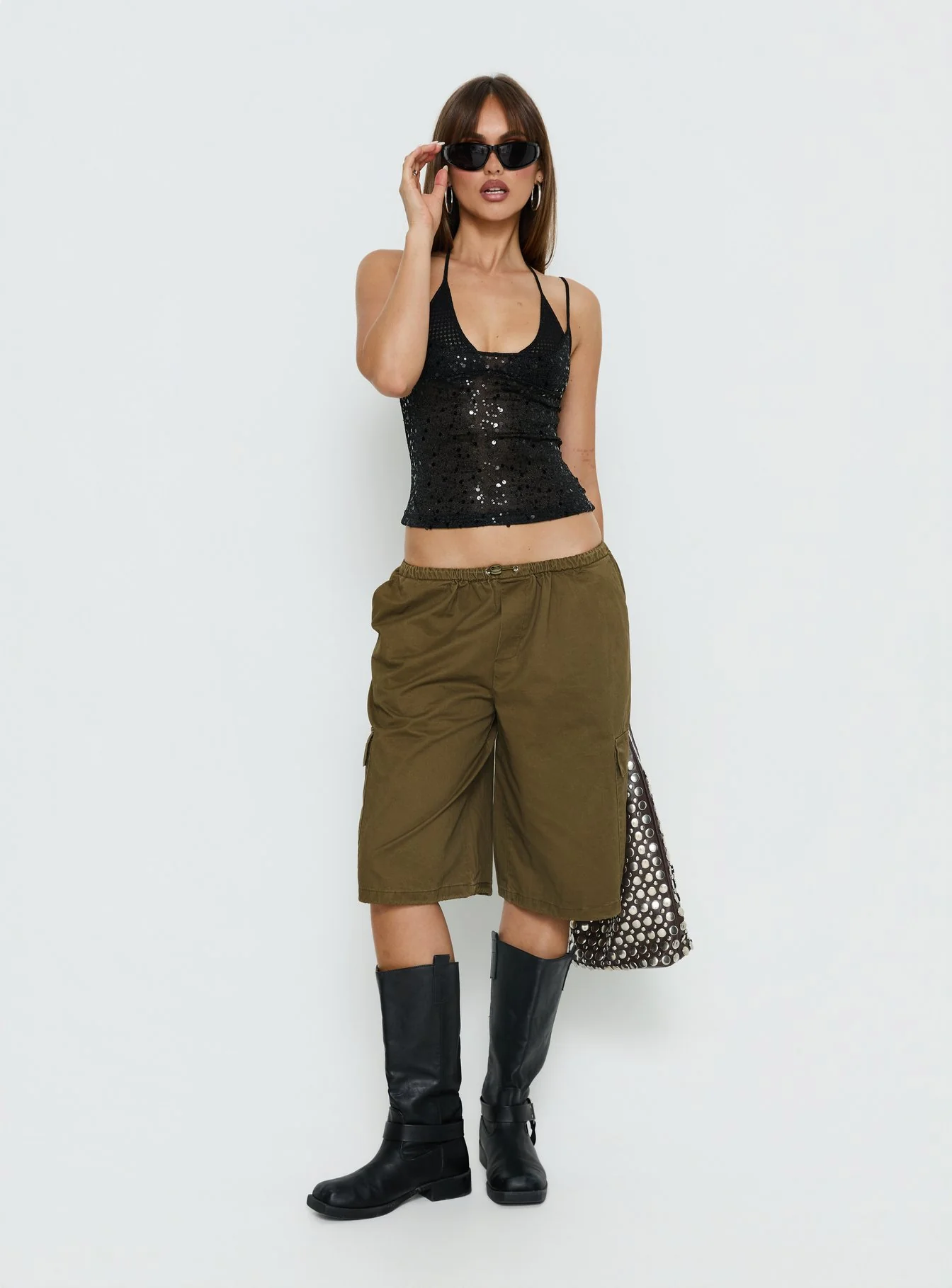 Odena Layered Sequin Cami Top Black