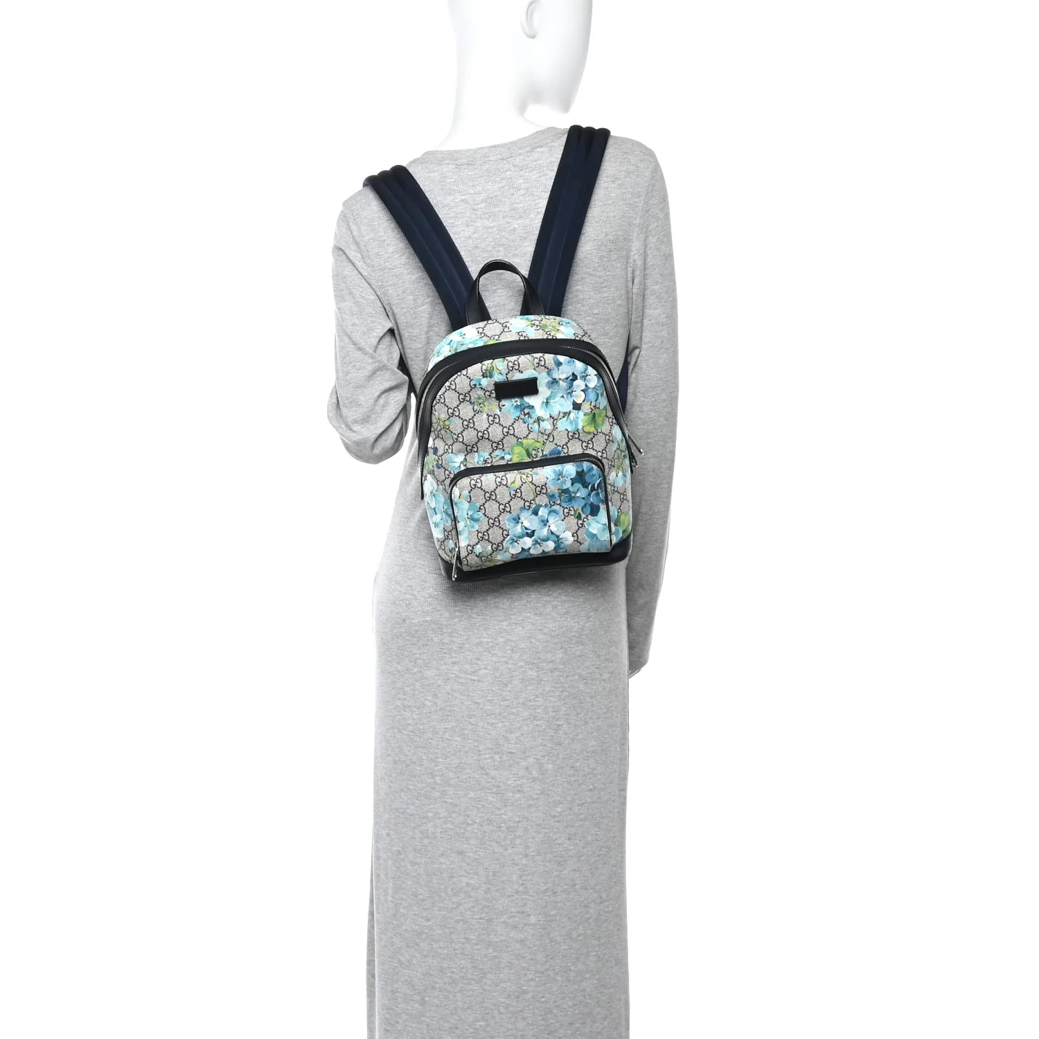 GG Supreme Monogram Blooms Small Day Backpack Blue