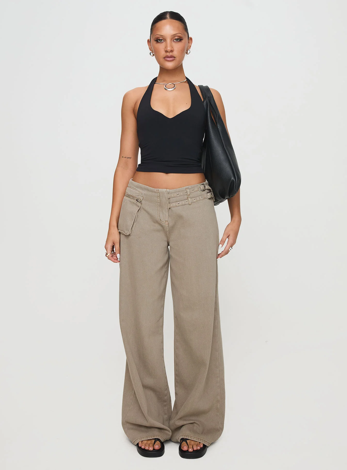 Paltrow Mid Rise Wide Leg Cargo Jeans Washed Brown Petite