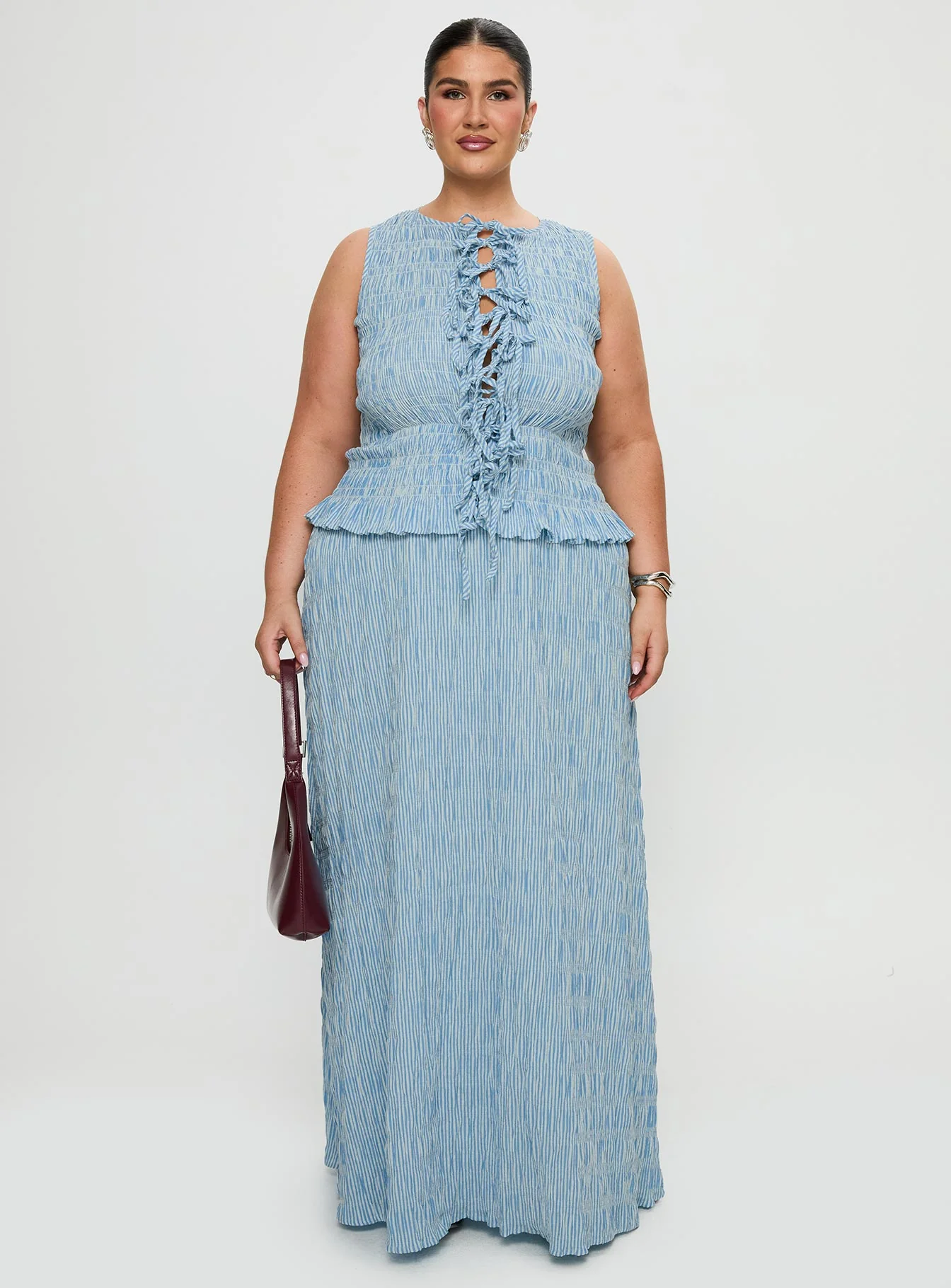 Songbird Shirred Maxi Dress Blue Curve