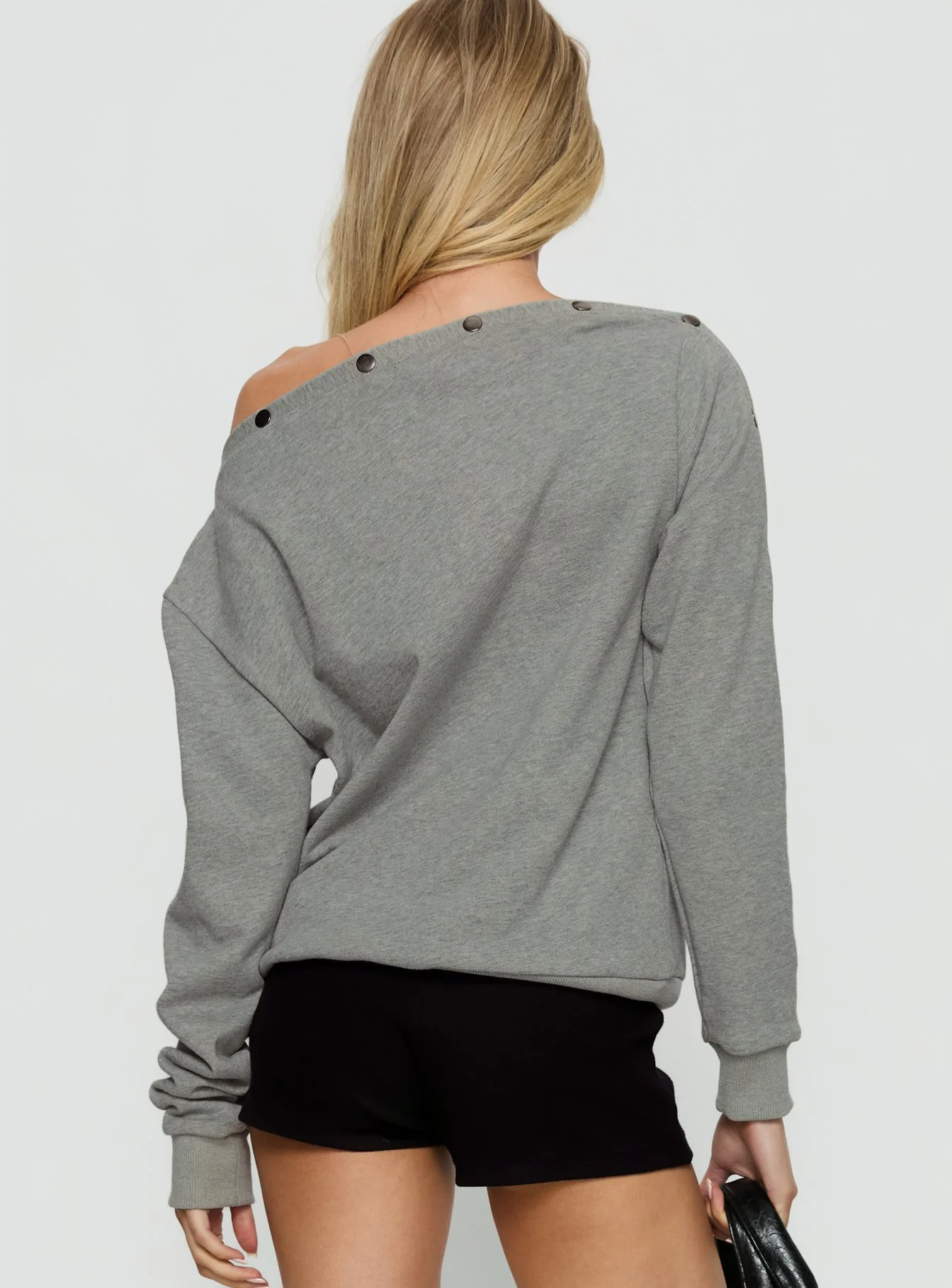 Hazle Stud Detail Off Shoulder Jumper Grey