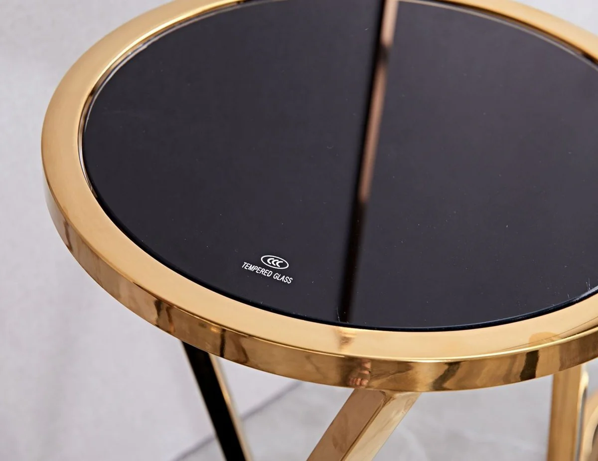 Luxury side table gold / black Ø 35 x H. 50 cm - Round stainless steel flower table with tinted glass tops - Living room furniture - Luxury furniture