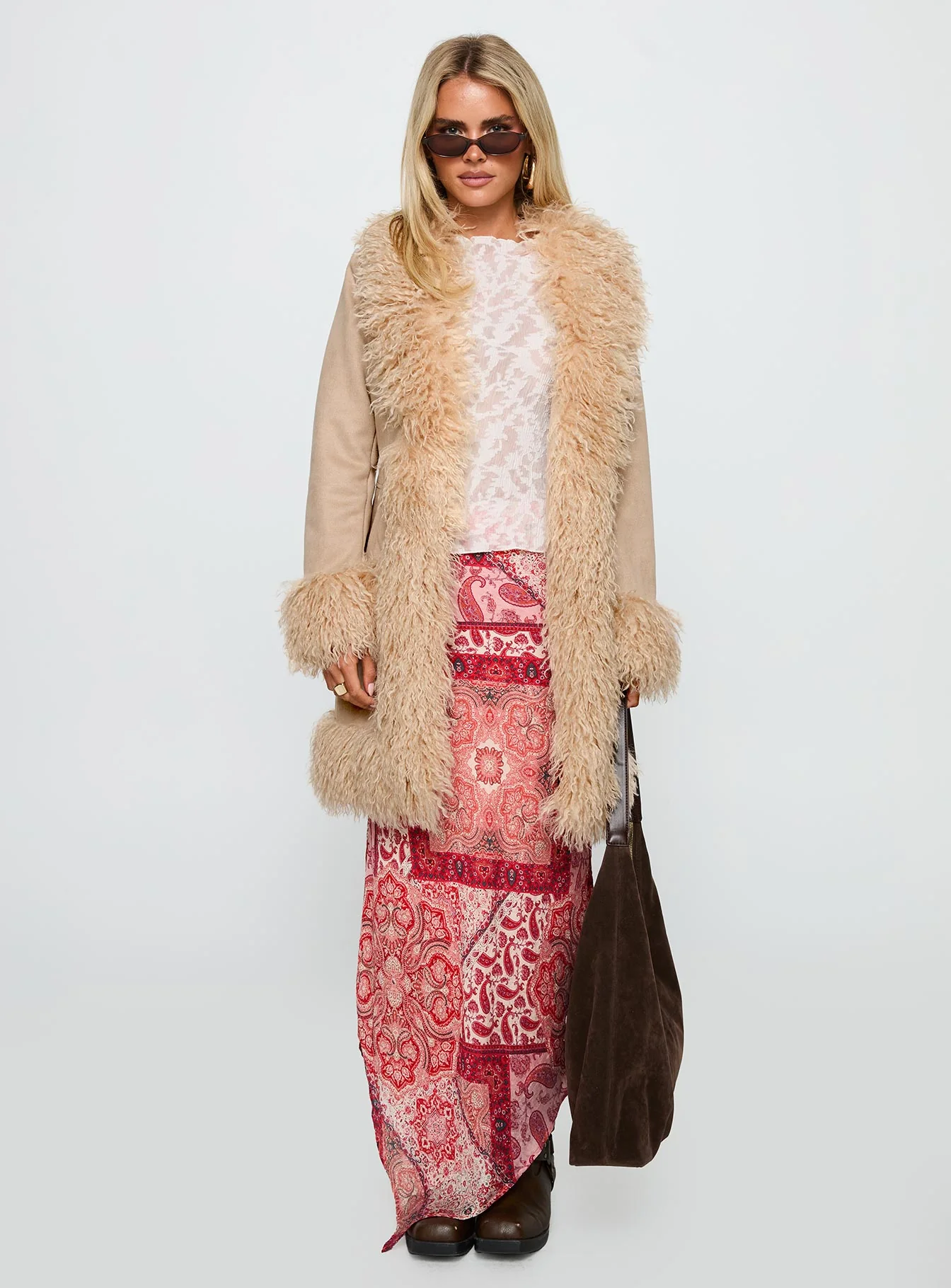 Josefina Faux Fur Detail Jacket Beige