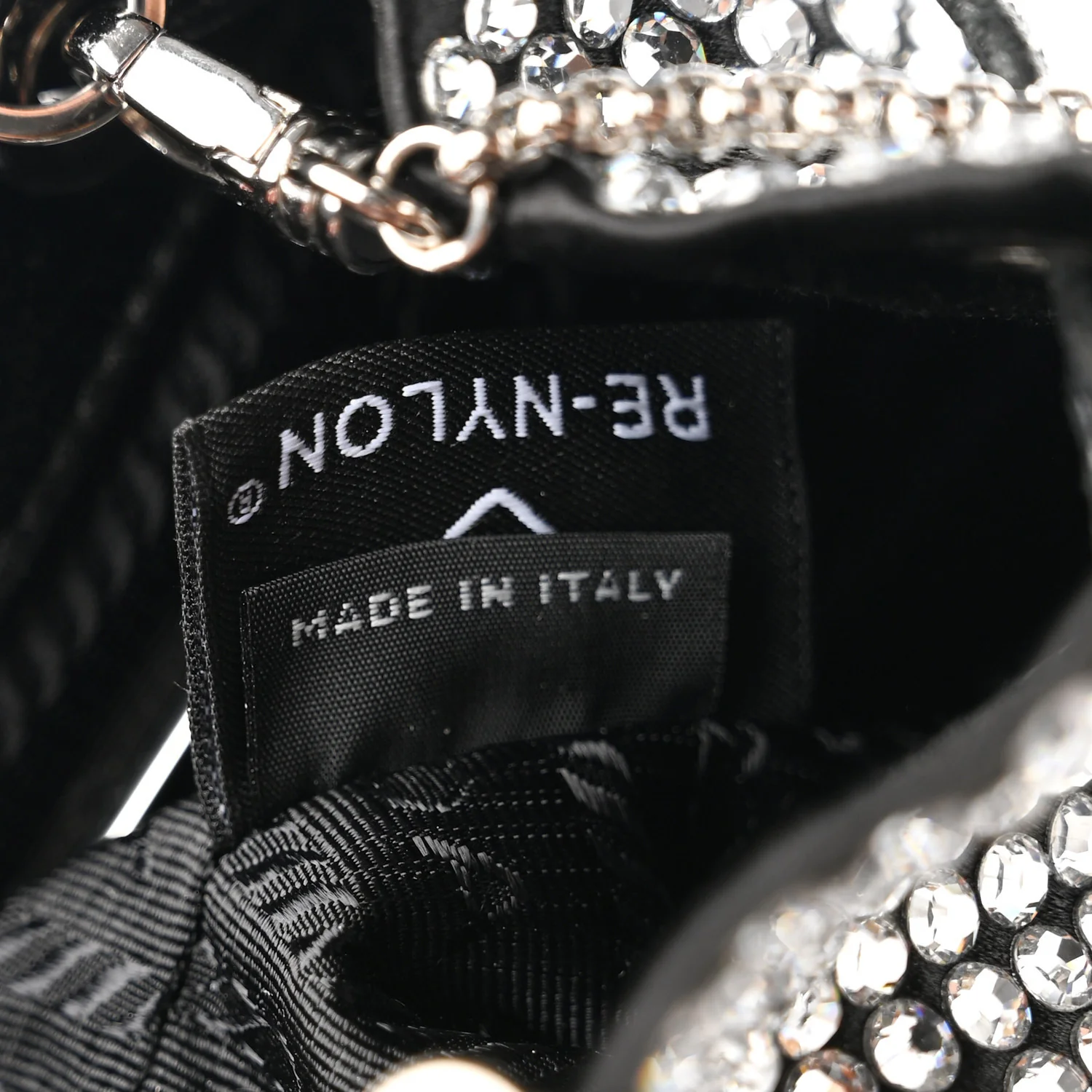 Satin Crystal Metal Triangle Logo Mini Drawcord Pouch Shoulder Bag Cristal - Top Club
