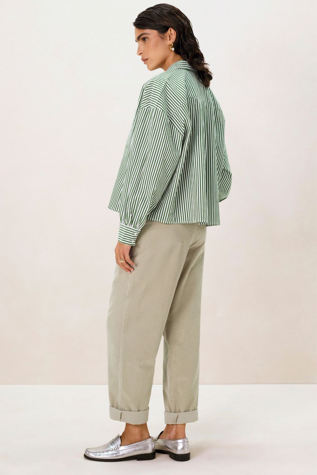 Groen gestreepte boxy blouse