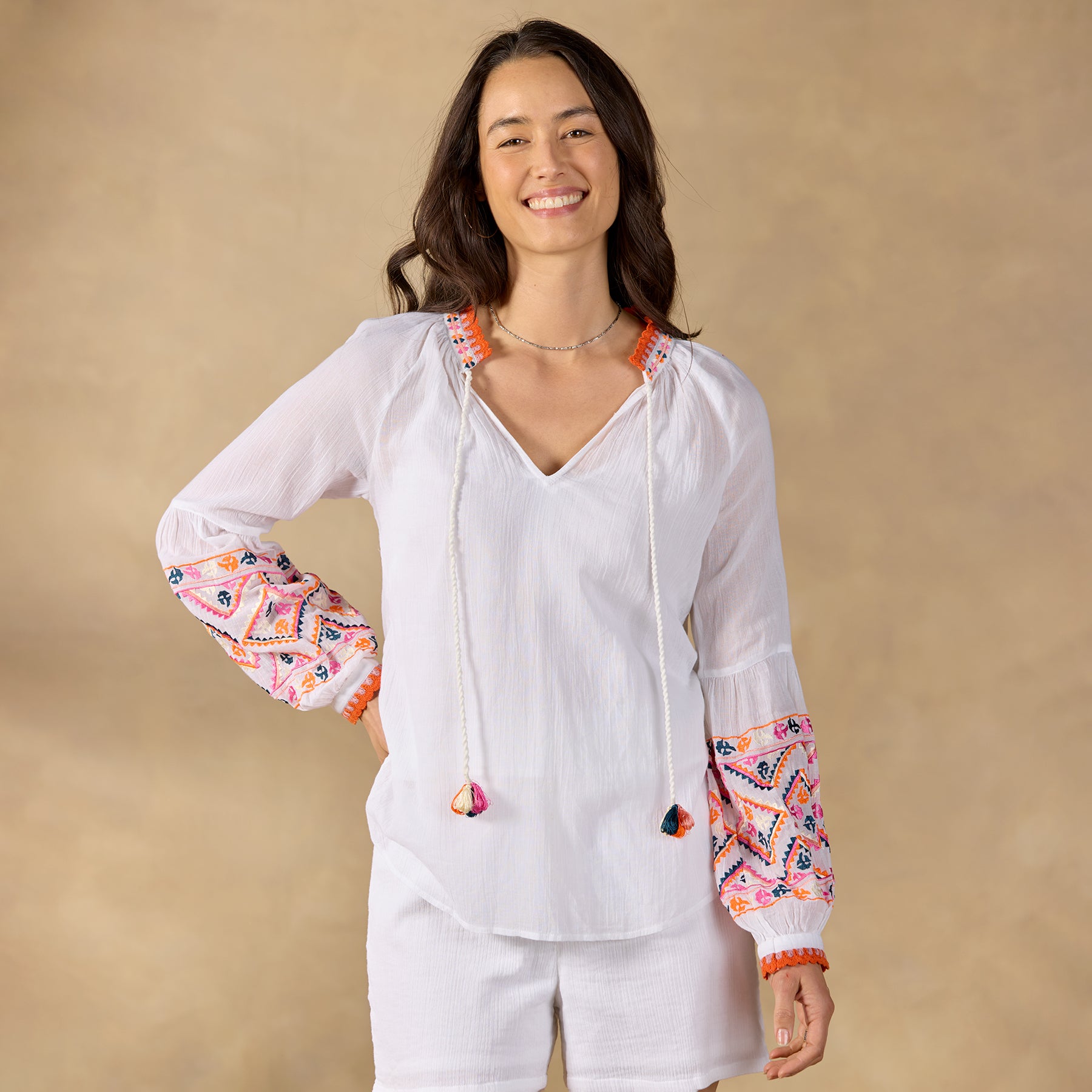 Leda Embroidered Top, Petite - Sundance Living