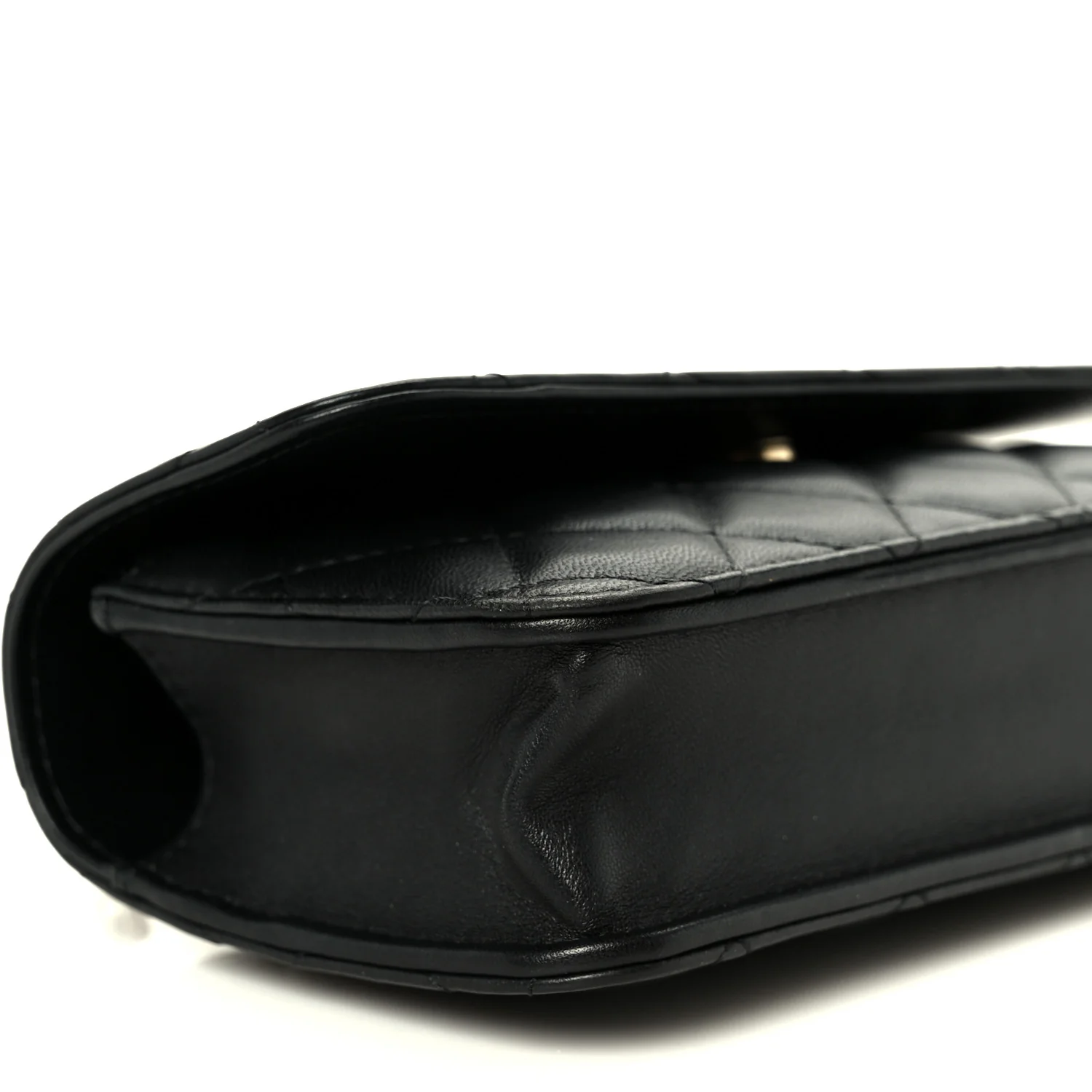 Lambskin Quilted Sweet Camellia Flap Phone Holder With Chain Black - Top Club