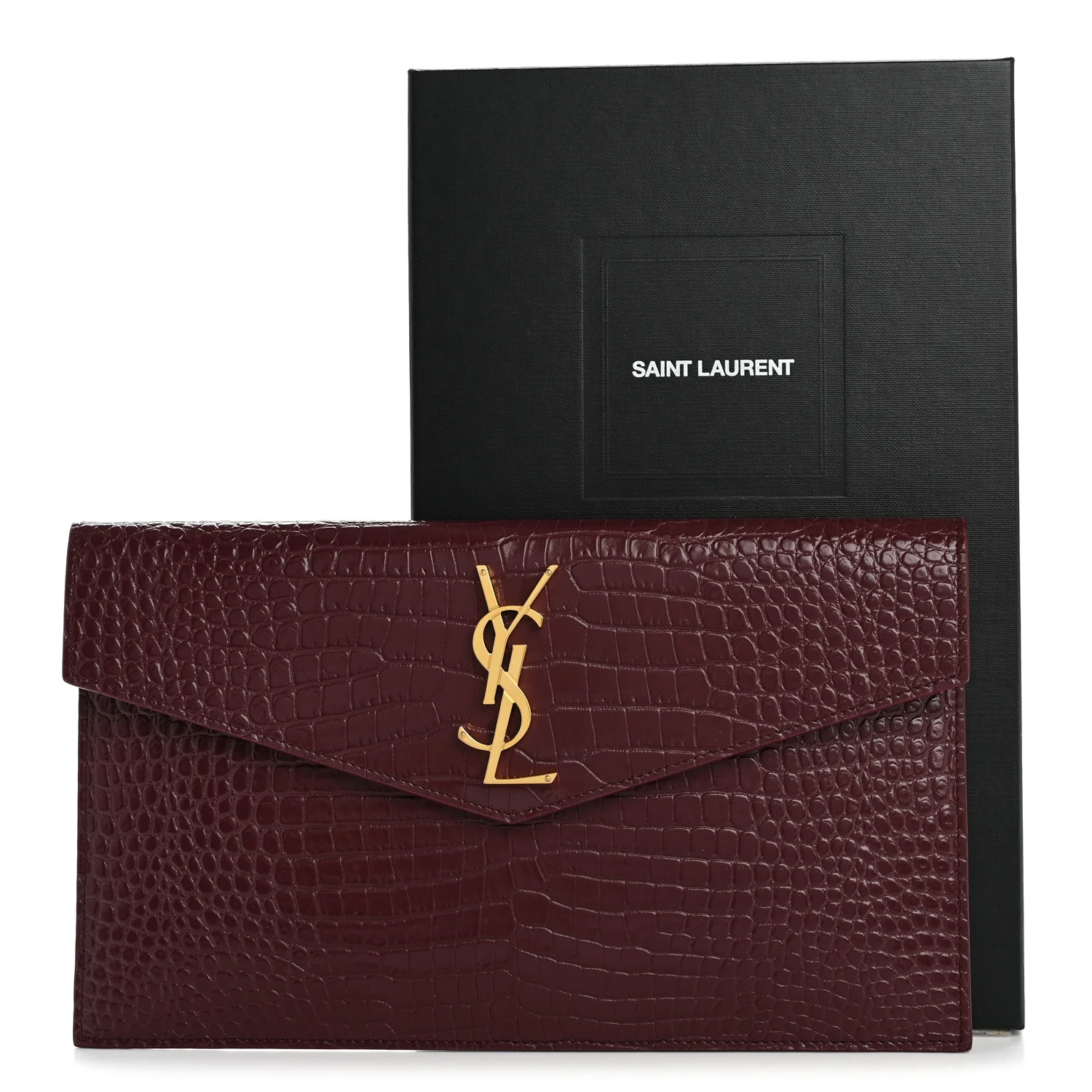 Calfskin Crocodile Embossed Uptown Monogram Clutch Rouge Legion - Top Club