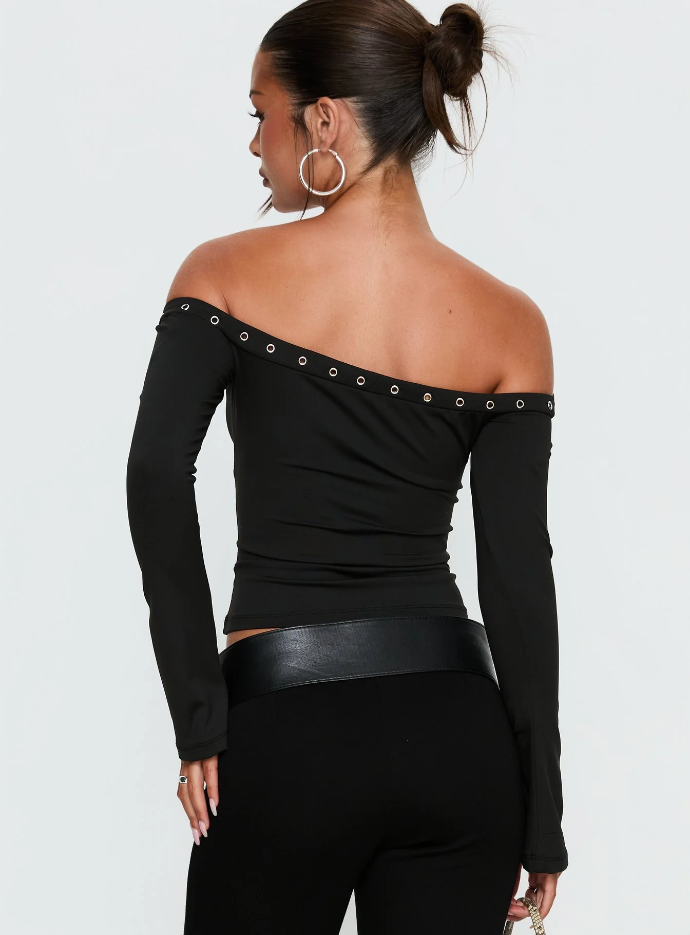 Mansa Off Shoulder Buckle Detail Top Black