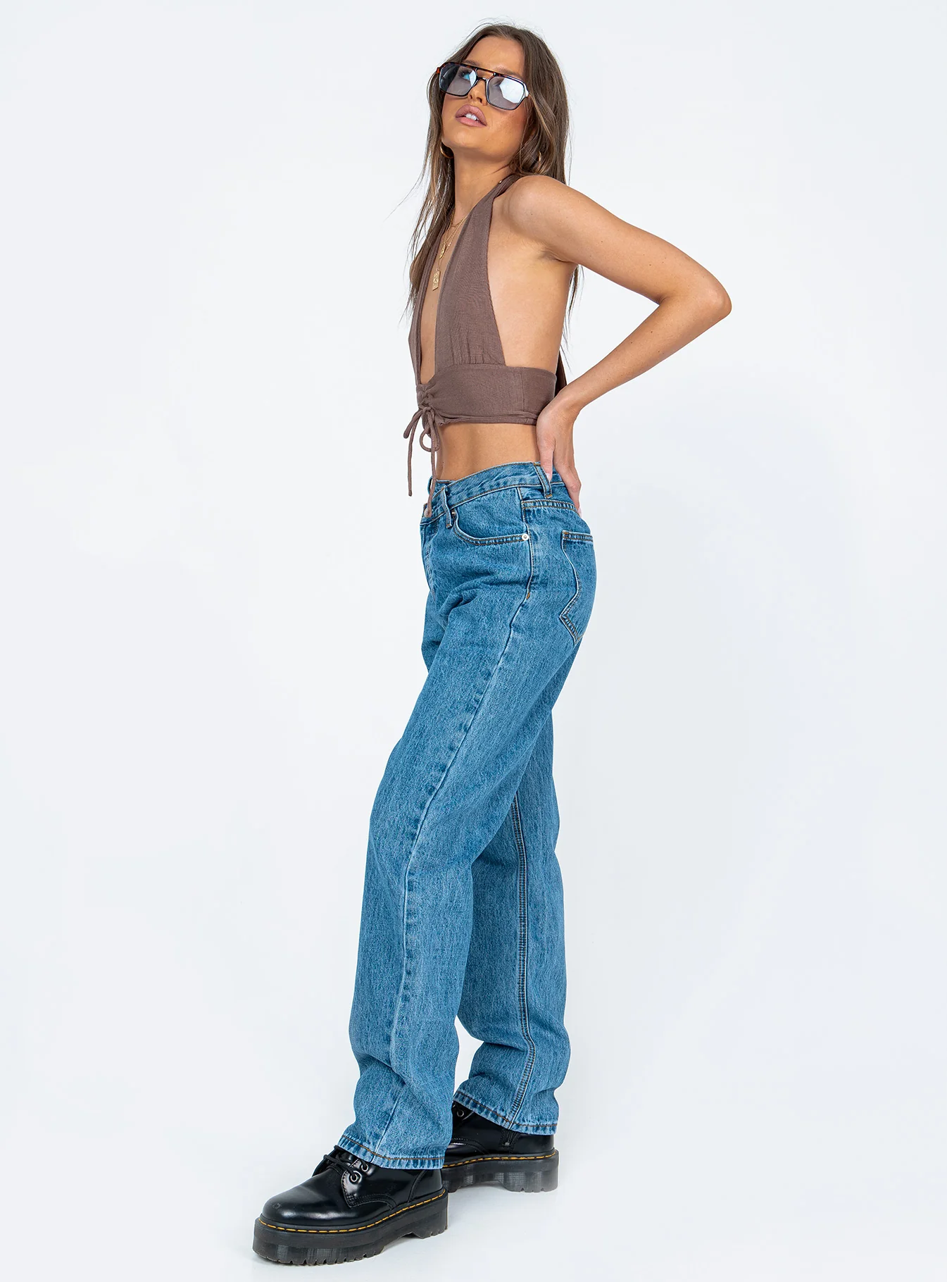 Holly Asymmetric Straight Leg Jean Mid Wash Denim
