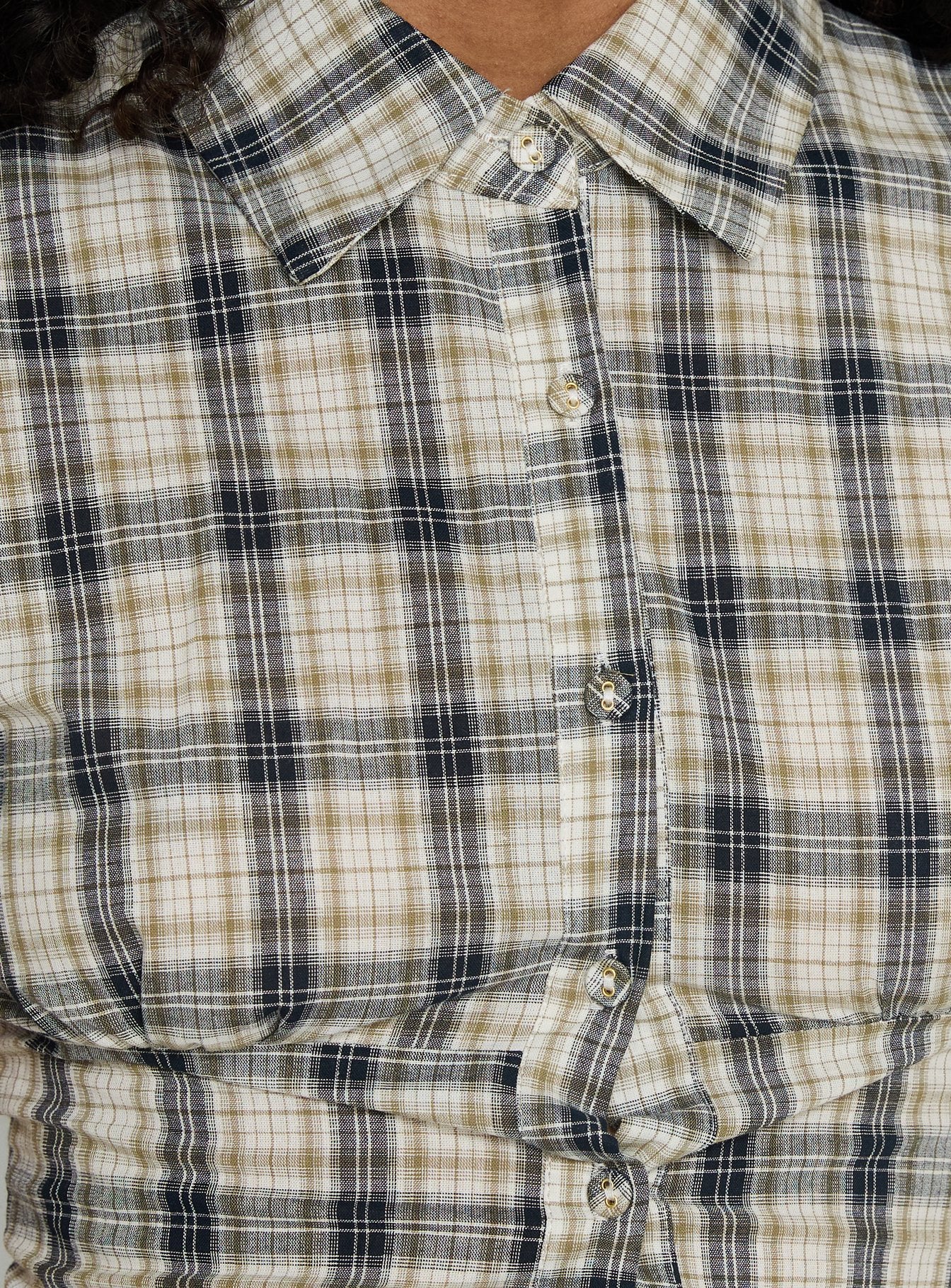 Maxfield Collared Button Up Blouse Top Multi Check