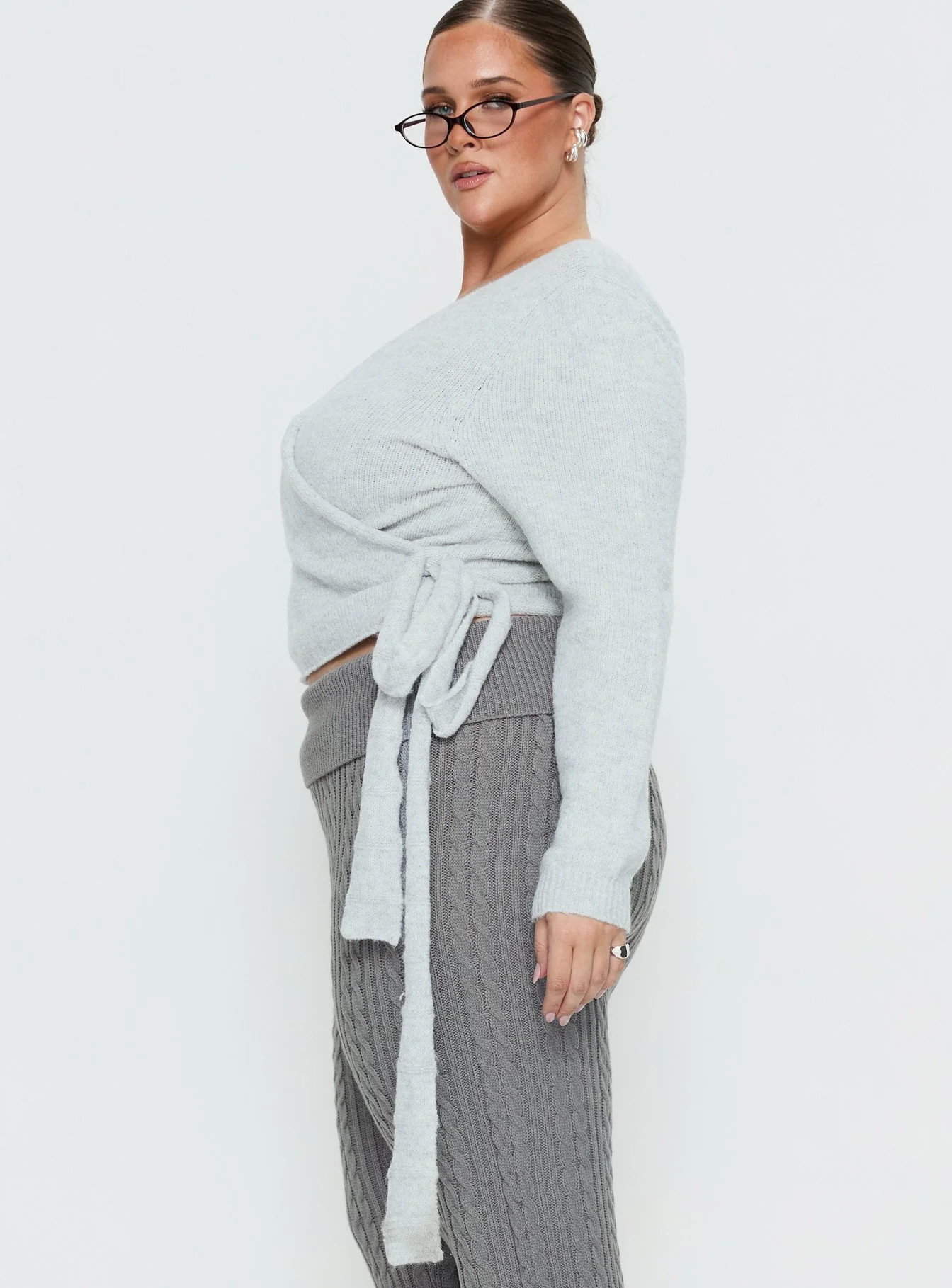 Tonee Wrap Knit Cardigan Grey Curve