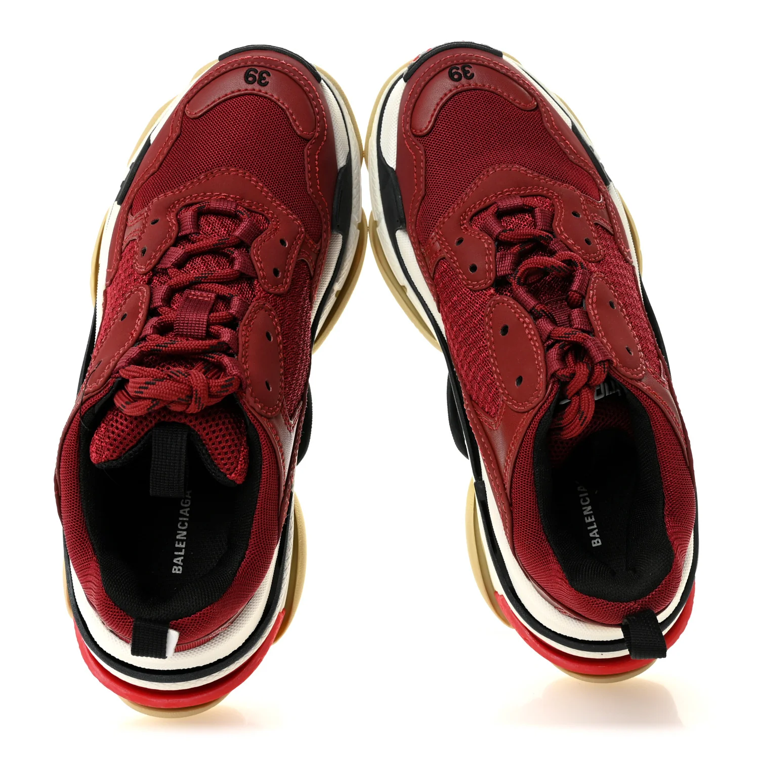 Fabric Mesh Washed Effect Womens Triple S Sneakers 39 Bordeaux Tricolor - Top Club