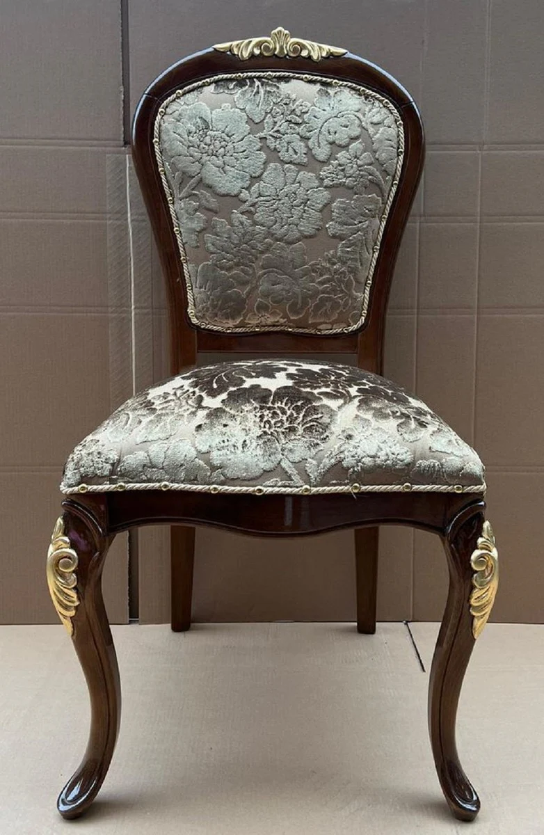 Luxury baroque dining room chair with elegant pattern gold / brown / gold - dining room furniture in baroque style - luxury furniture in baroque style - baroque furniture - baroque interior