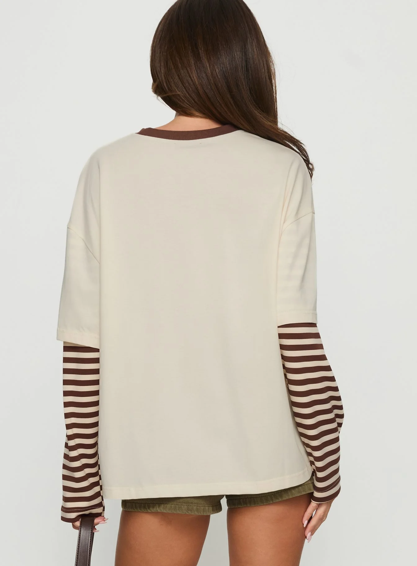 Ryann Long Sleeve Layered Top Cream / Brown Stripe