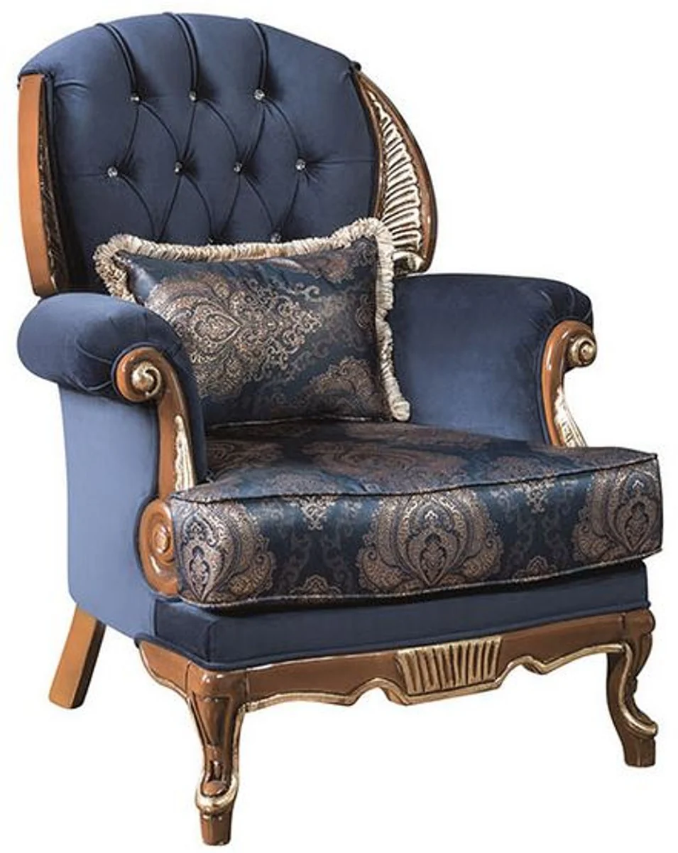 Luxury baroque living room set blue / brown - 2 sofas & 2 armchairs & 1 coffee table - magnificent living room furniture in baroque style