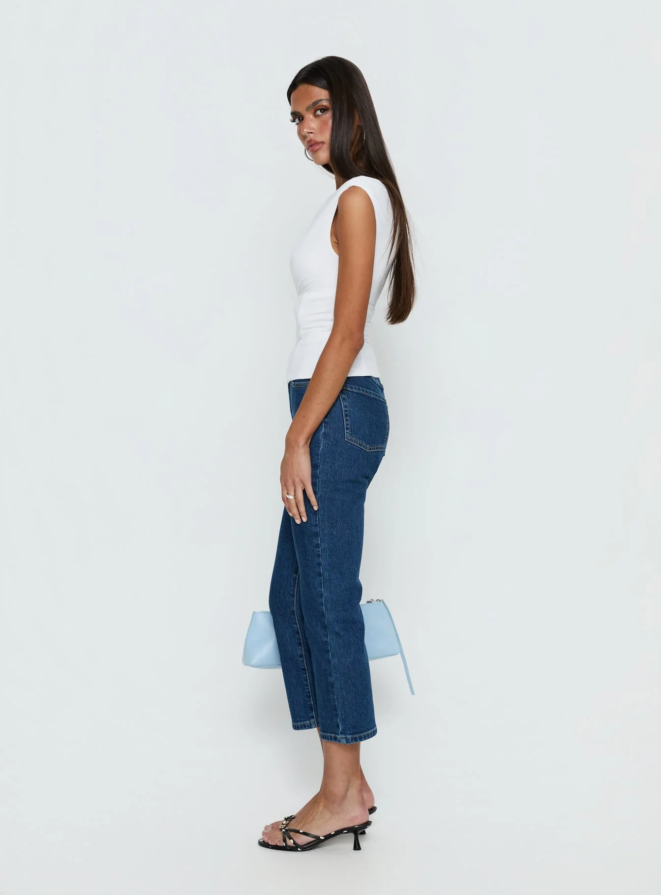 Cindee High Rise Cropped Jeans Mid Blue Wash