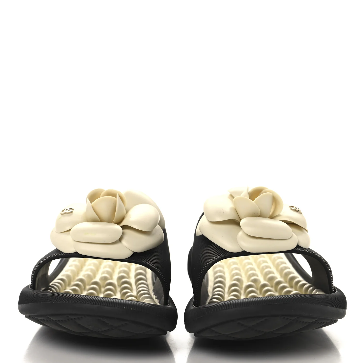 Thermoplastic PVC Camellia Mule Sandals 36 Black Ivory - Top Club