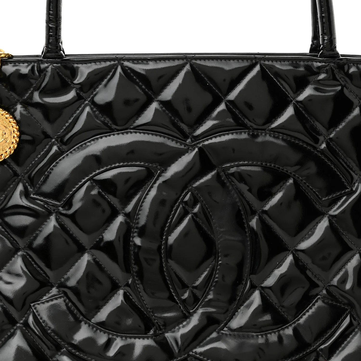 Patent Medallion Tote Black - Top Club
