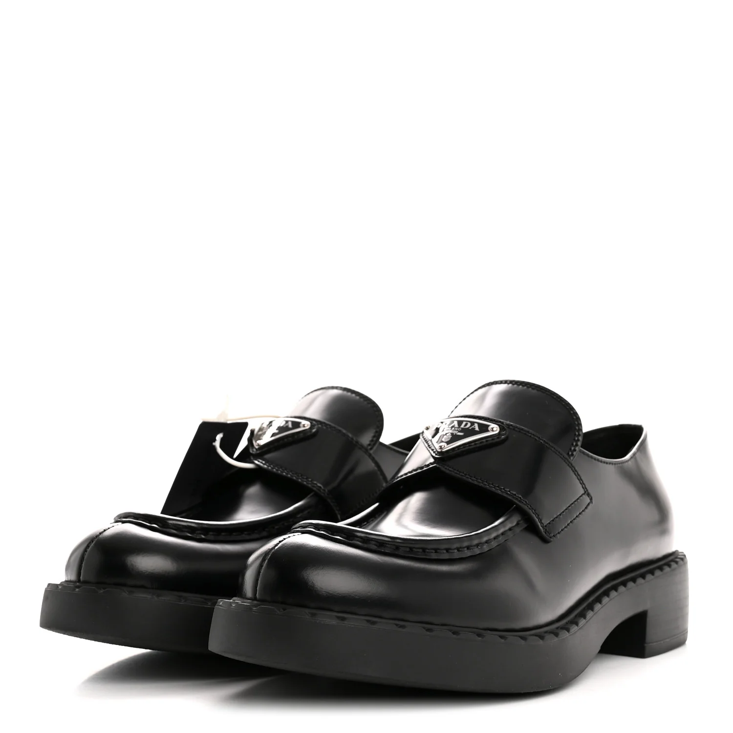 Spazzolato Metal Triangle Logo 50mm Loafers 40.5 Black - Top Club
