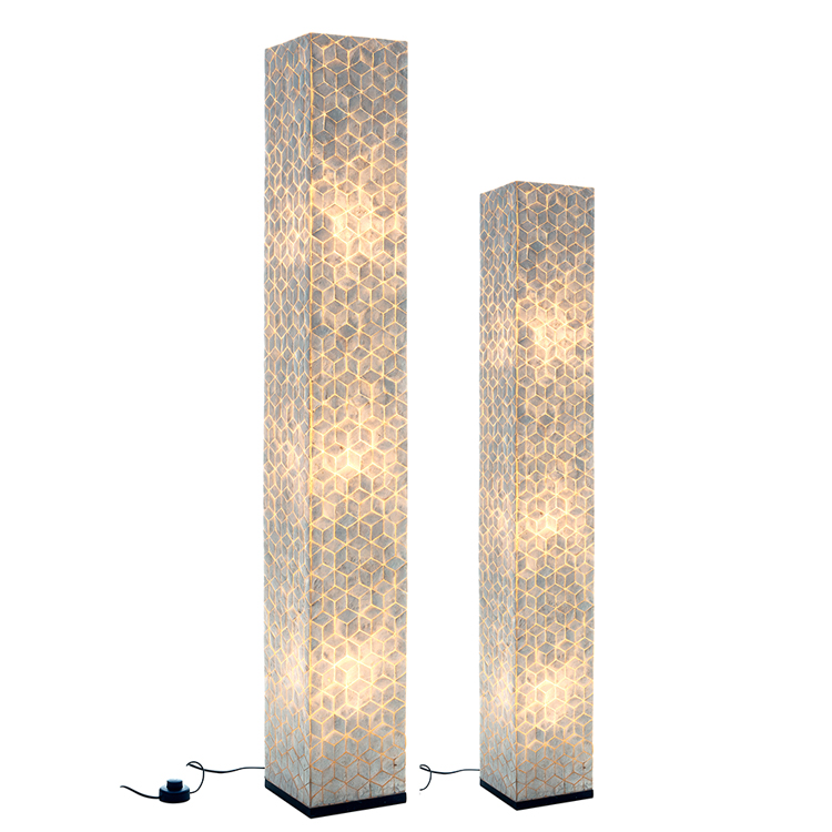 Vloerlamp vierkant cubes white capiz 150 cm