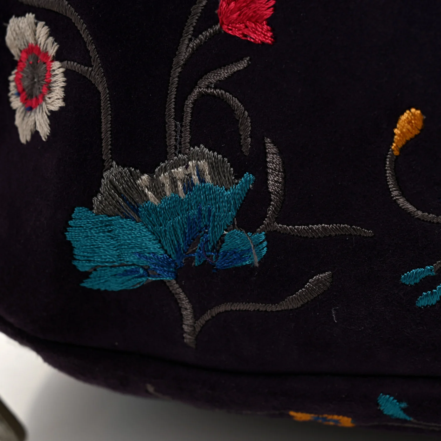Fox Fur Suede Floral Embroidered Biker Shoulder Bag - Top Club