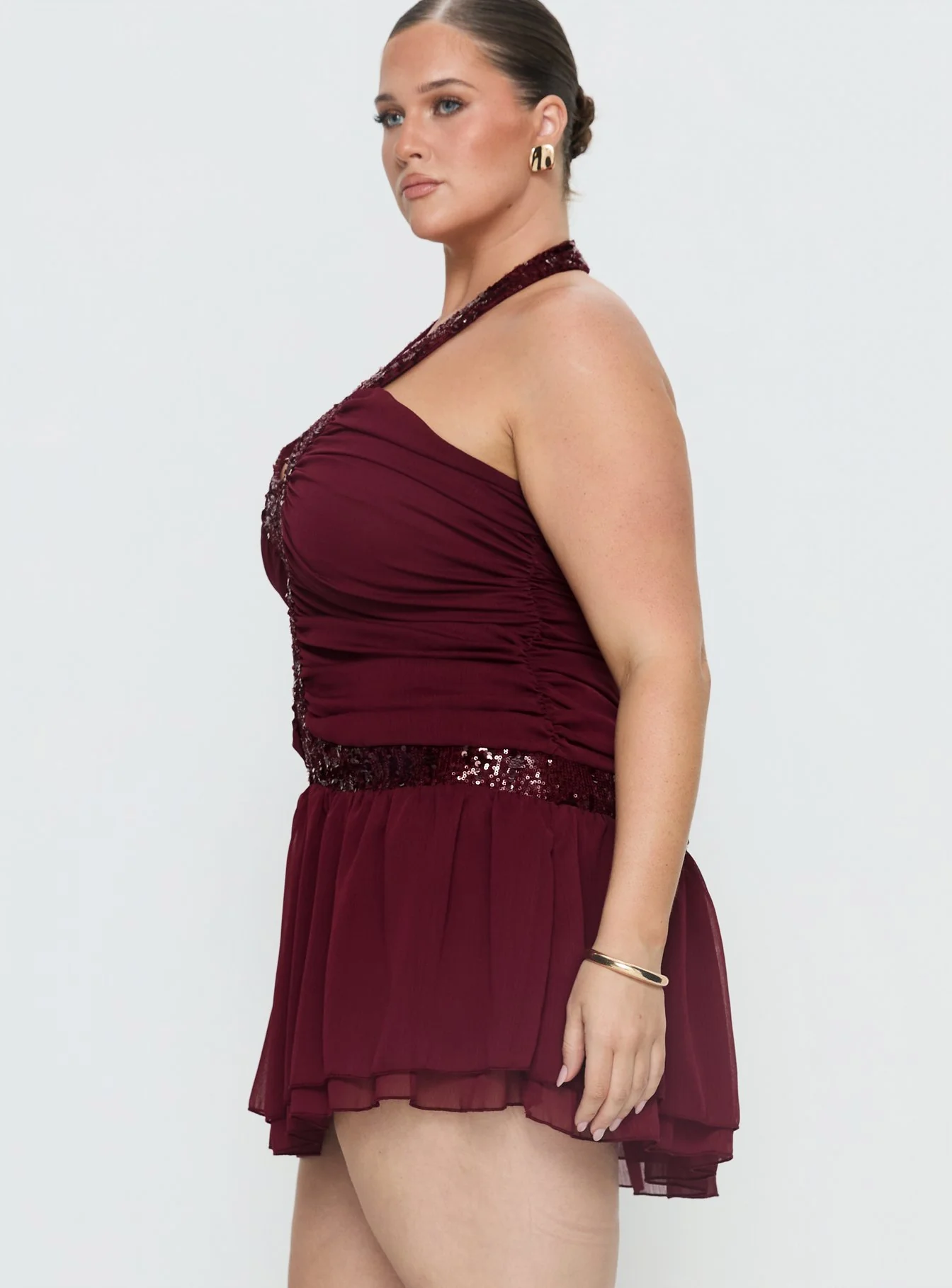 Aisleigh Sequin Halter Mini Dress Berry Curve