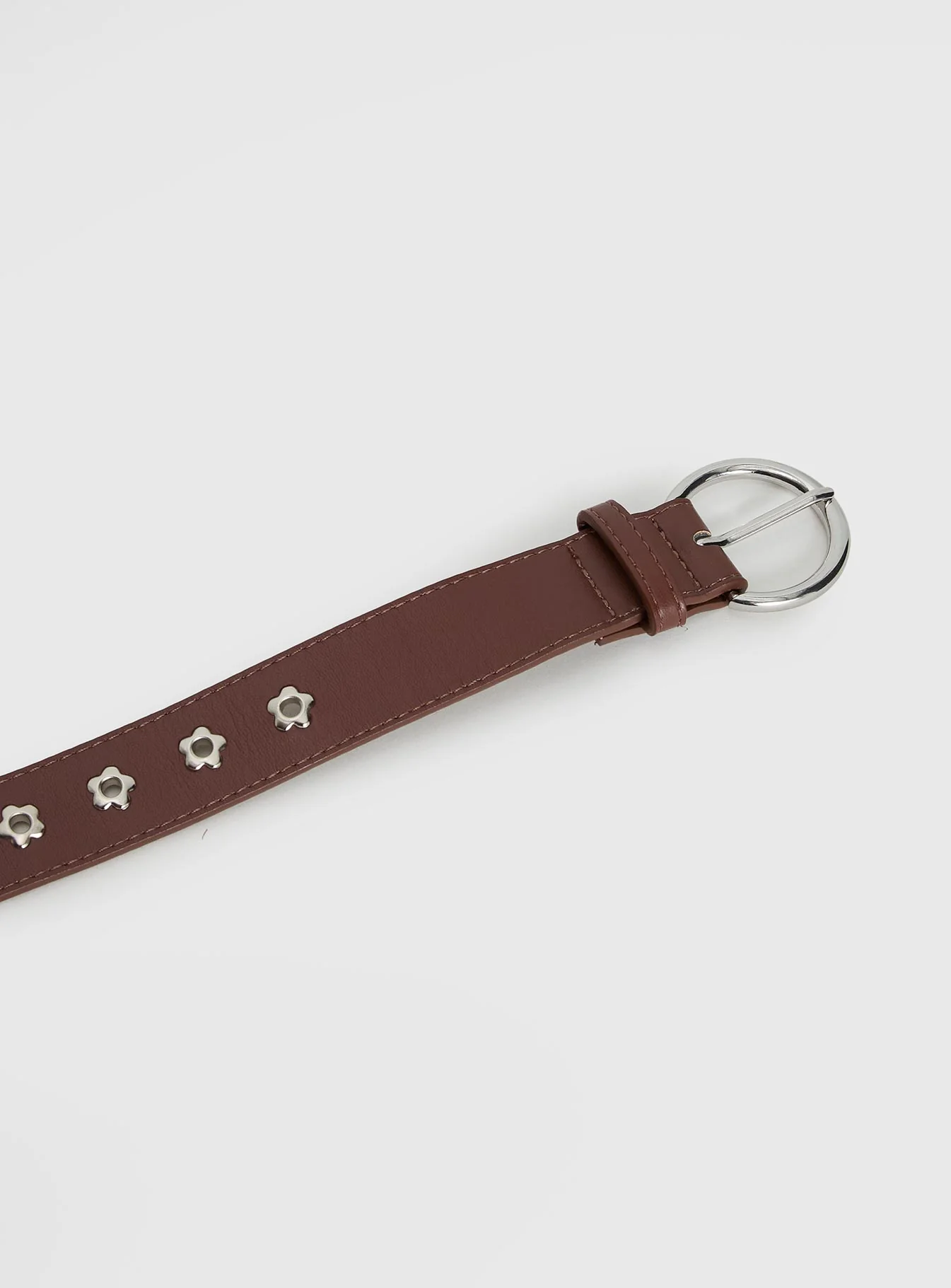 Alstro Faux Leather Flower Studded Belt Brown / Silver