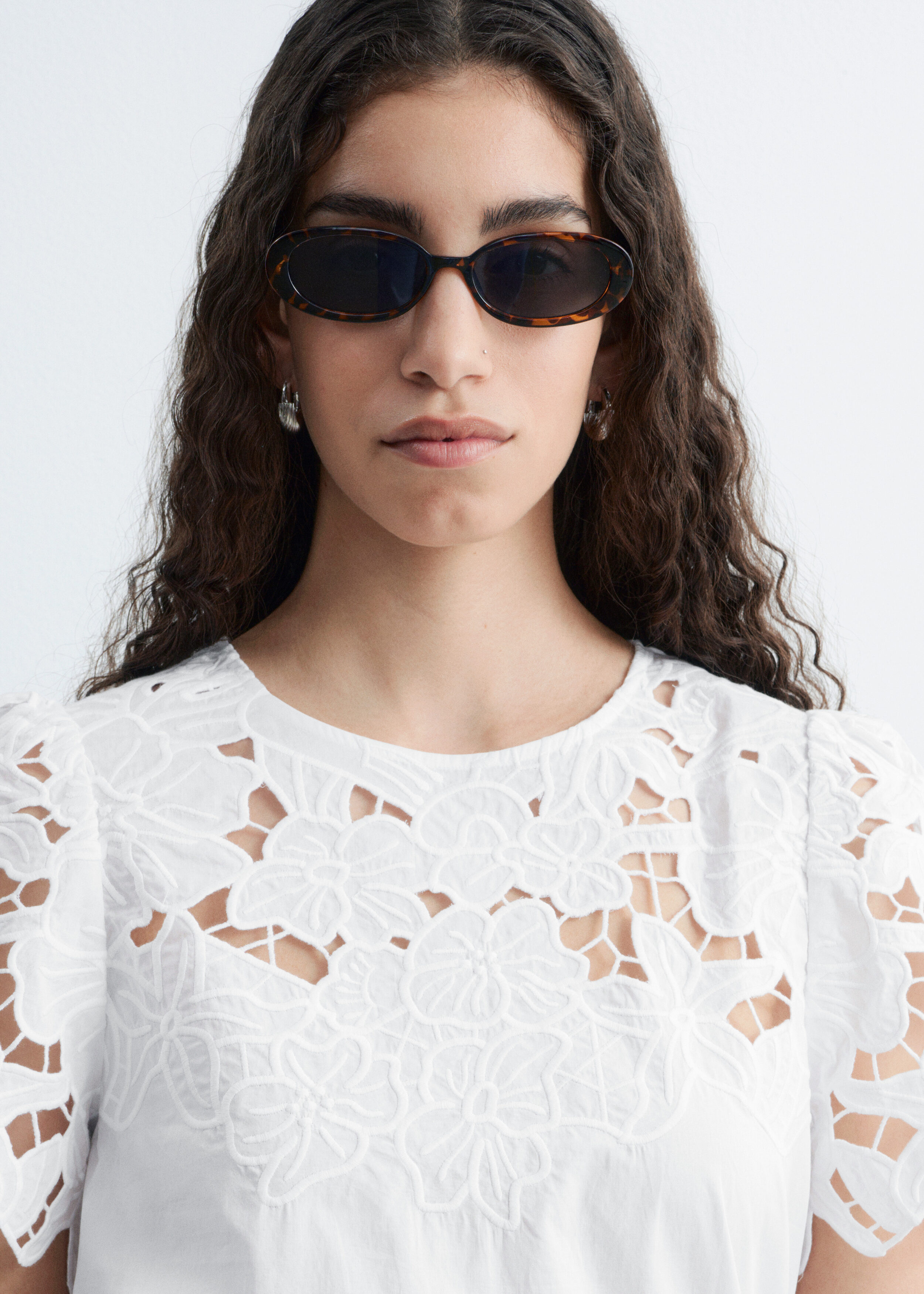 & Other Stories SHORT-SLEEVE FLORAL-EMBROIDERY BLOUSE