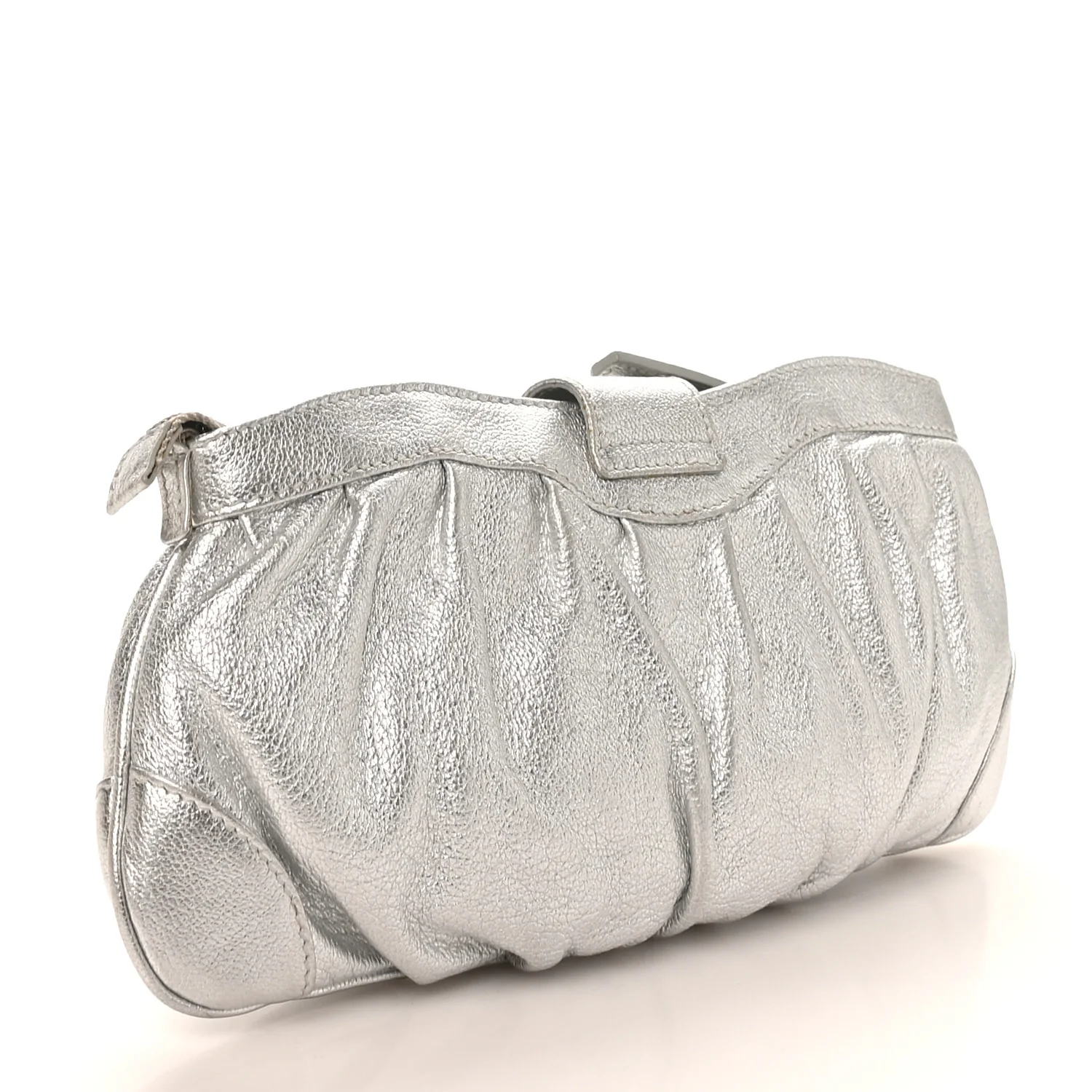 Metallic Calfskin Small Gancini Clutch Silver - Top Club