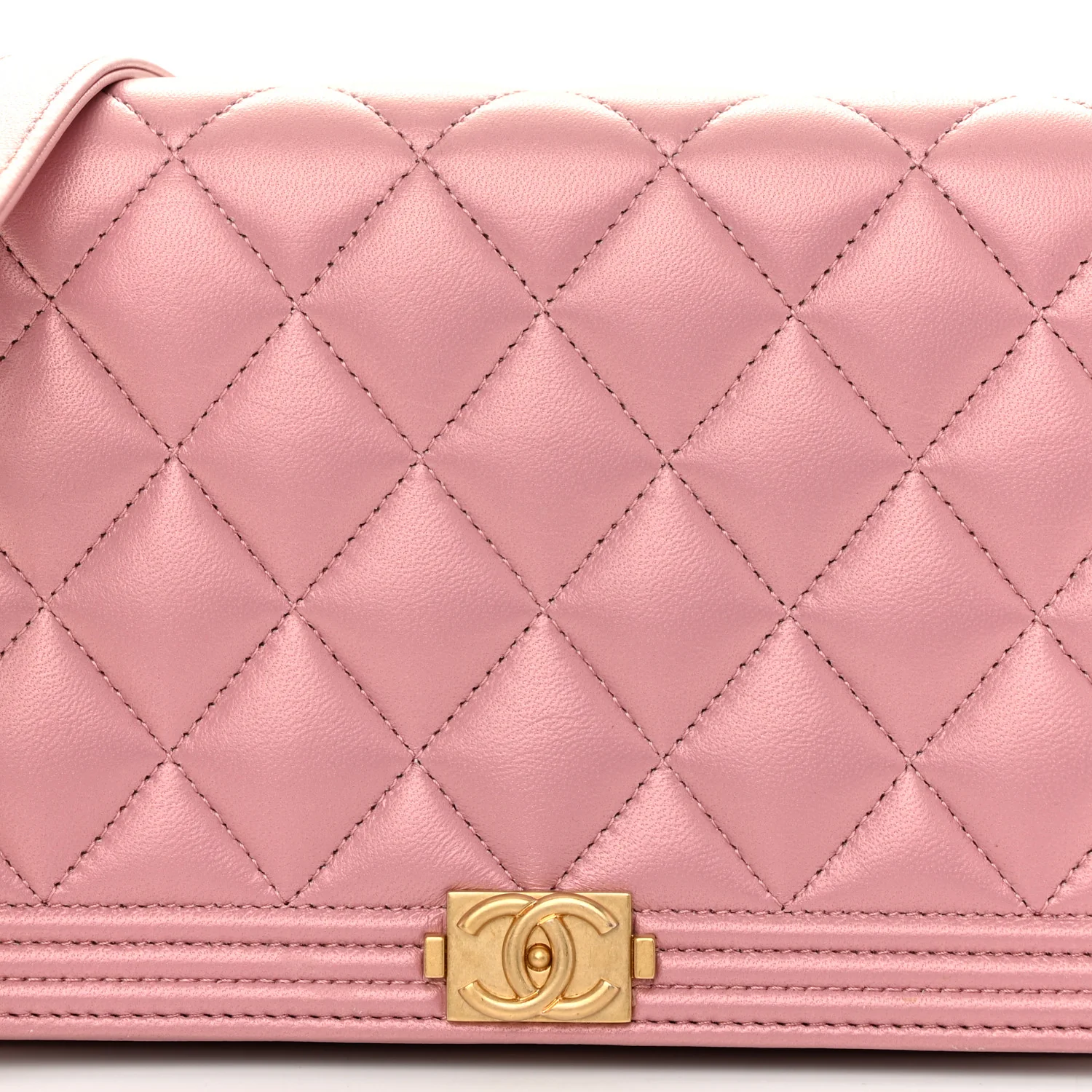 Metallic Lambskin Quilted Boy Wallet On Chain WOC Pink - Top Club