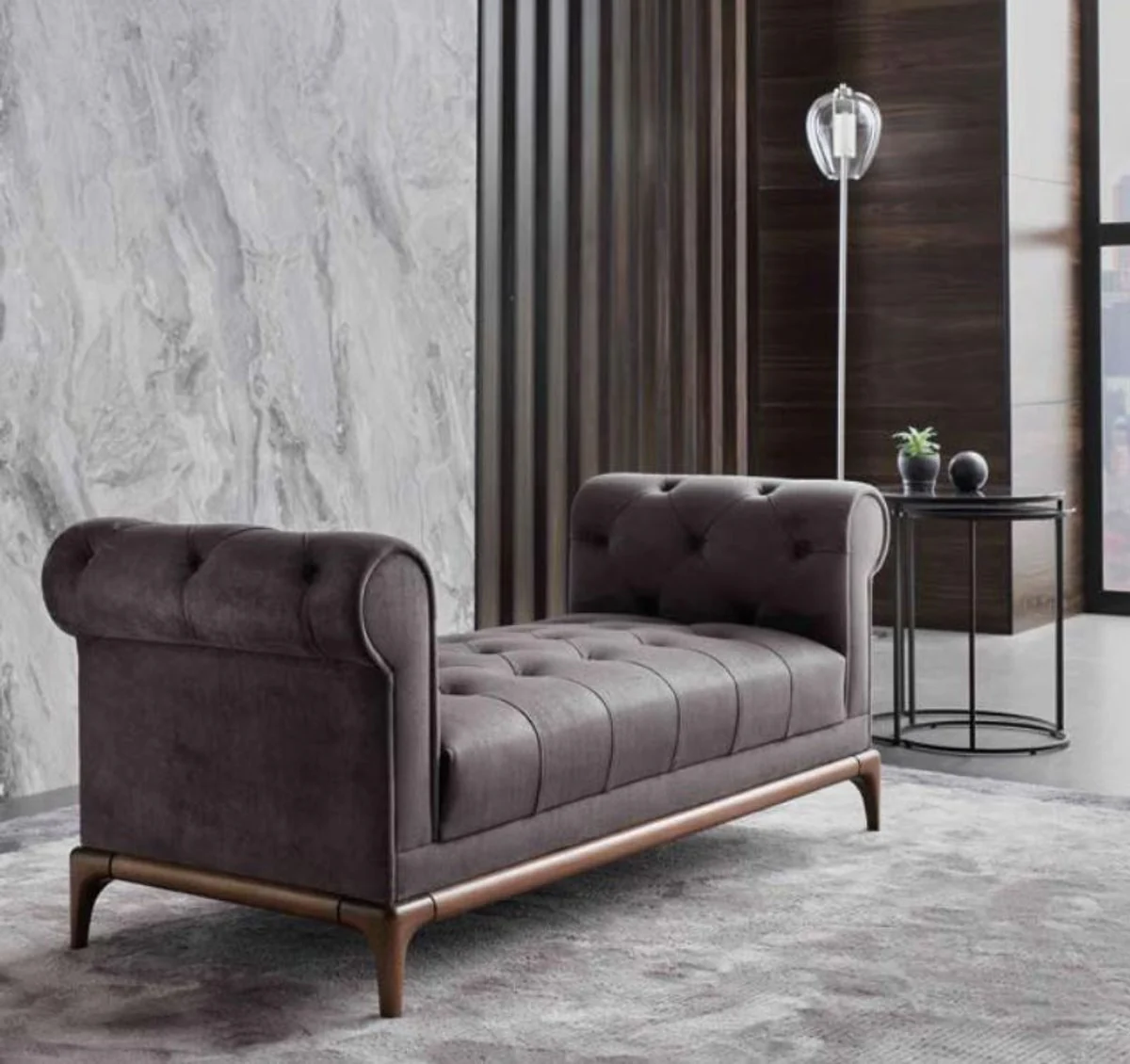 Luxury Chesterfield bench purple / brown 175 x 58 x H. 67 cm - Modern upholstered solid wood bench with elegant velvet fabric - Luxury quality