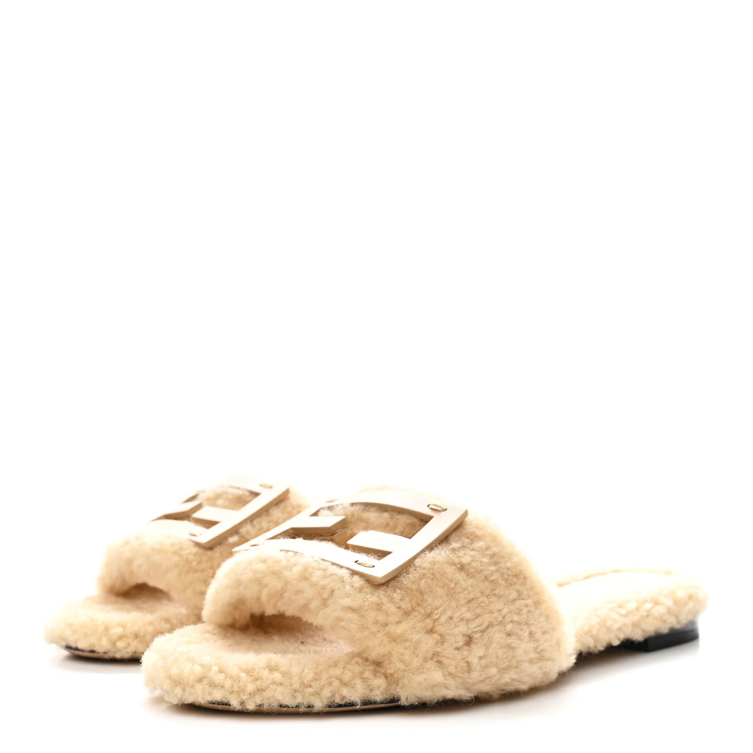 Shearling FF Baguette Slide Sandals 37 Beige Naturale - Top Club