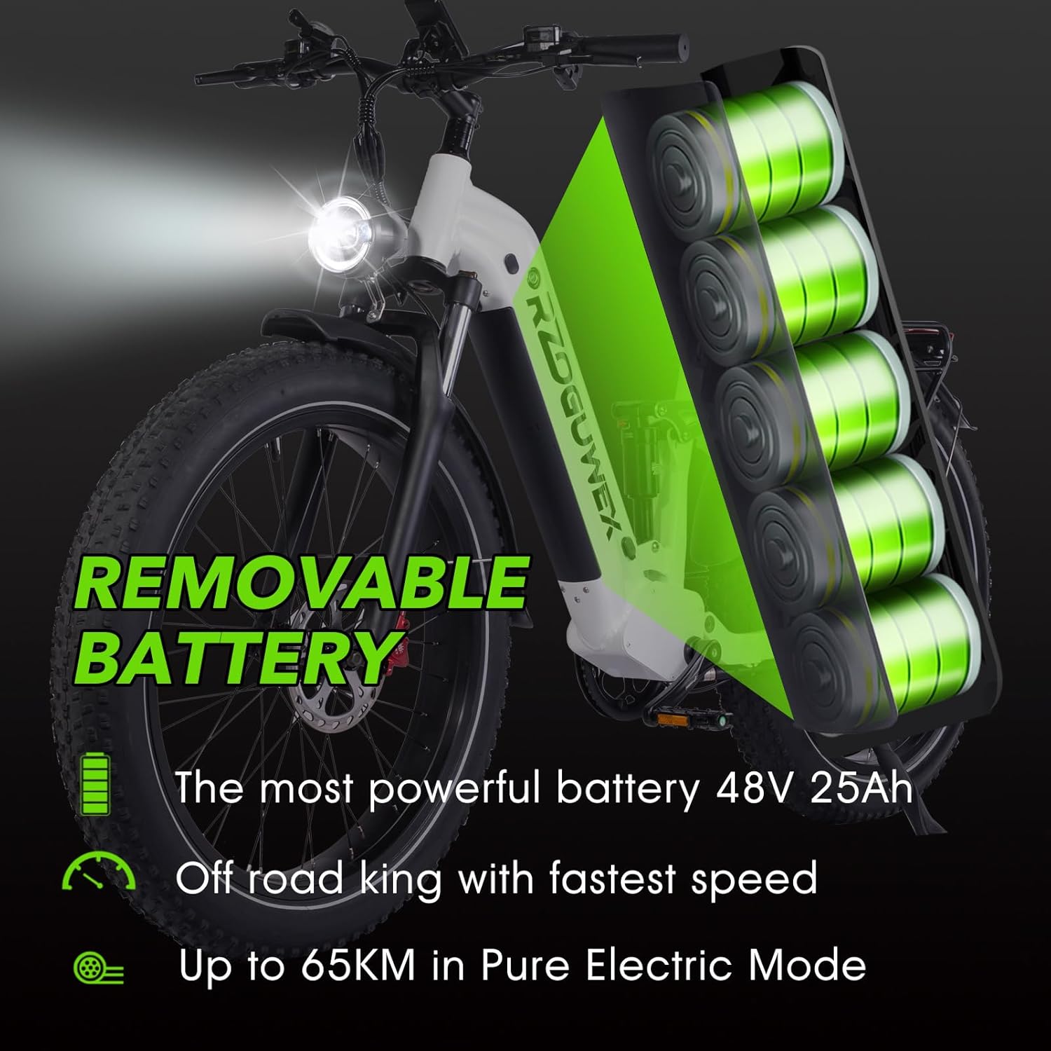 Bicicletta elettrica, EBIKE fuoristrada da 26 pollici per adulti con batteria rimovibile agli ioni di litio da 48 V 25 Ah, 7 velocità con doppi ammortizzatori e doppio freno a disco idraulico