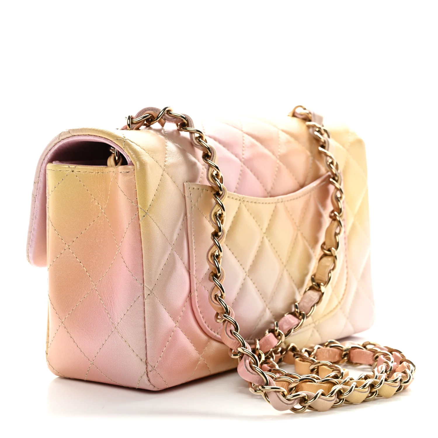 Lambskin Quilted Tie Dye Ombre Mini Rectangular Flap Yellow Multicolor - Top Club