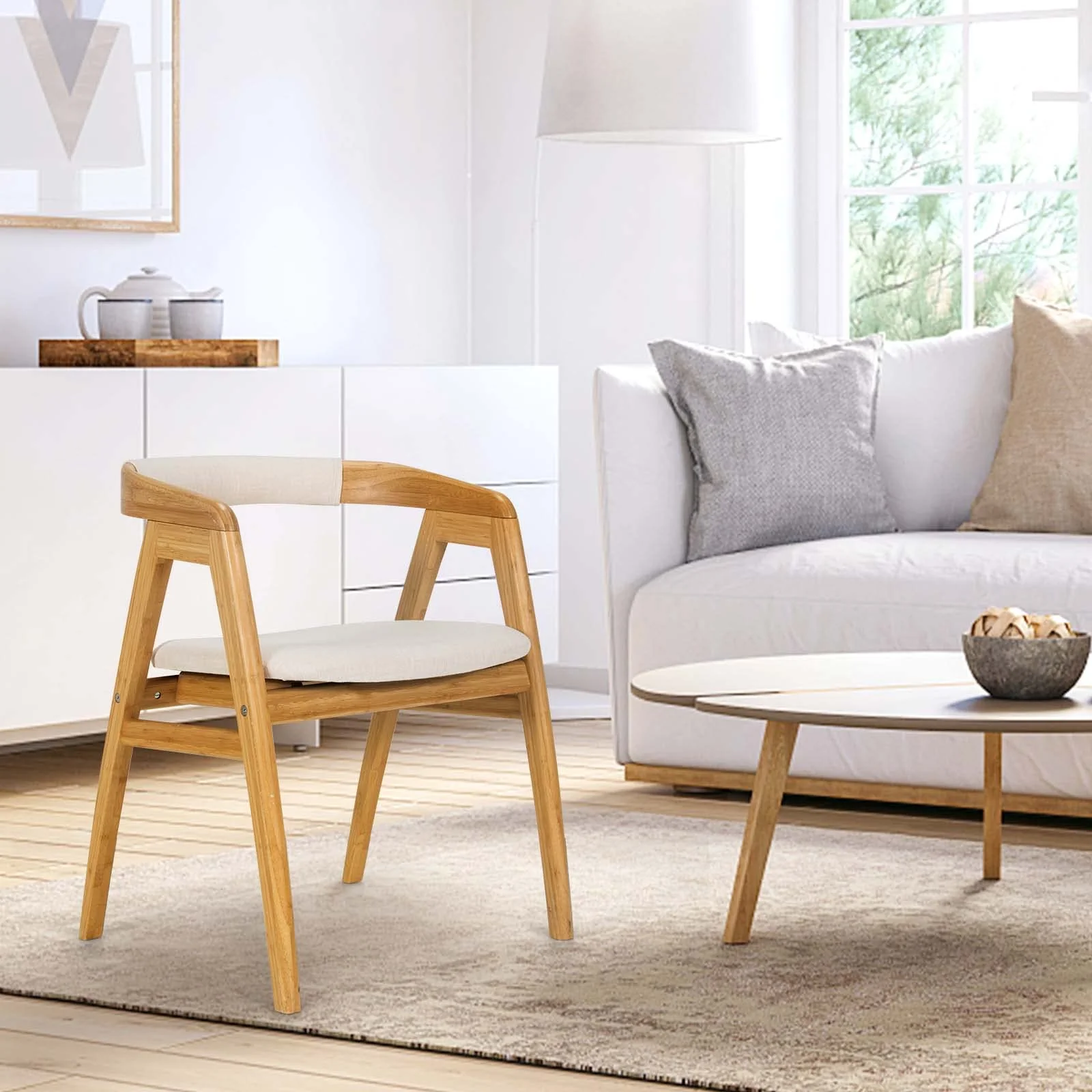 BEFOUNDLOVELY Bamboo Accent Chair, Modern Painted Bamboo Leisure Chair w/Comfy Fiber Cushion, Curved Backrest, Solid Legs