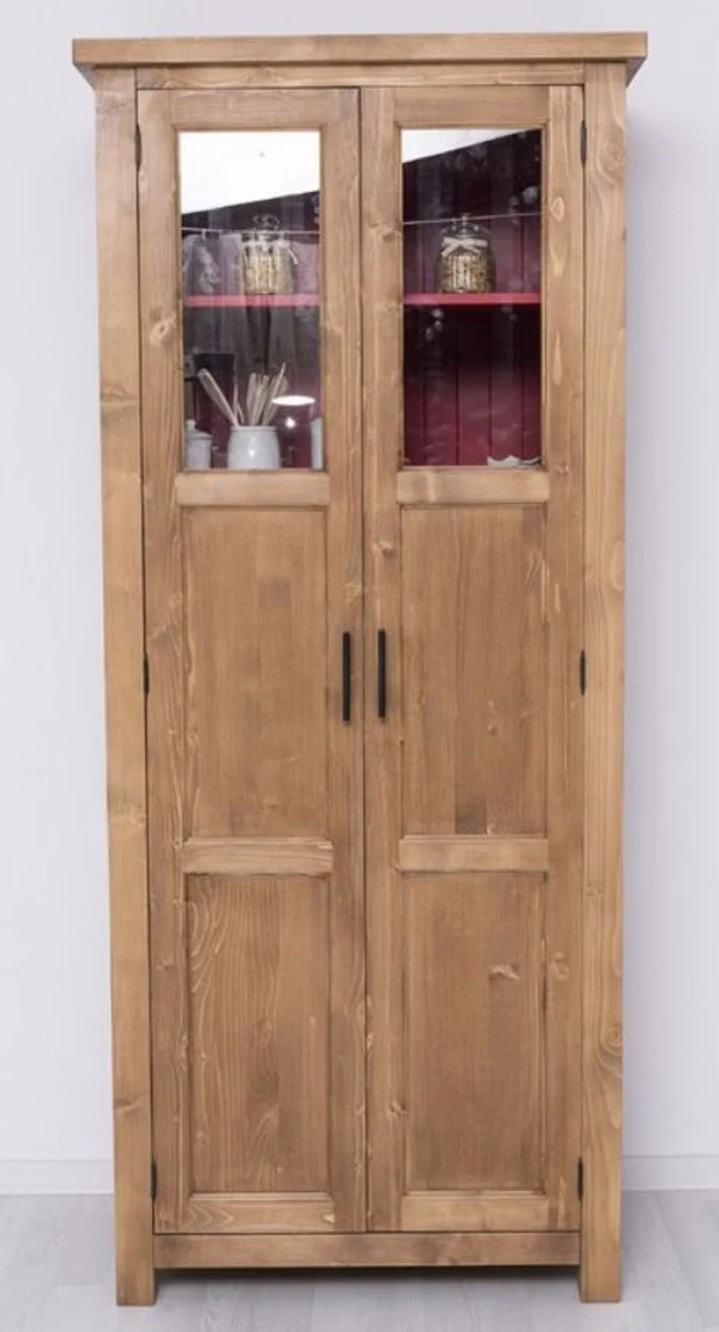 Country house style dining room cabinet natural colors / red 96 x 65 x H. 220 cm - solid wood kitchen cabinet with 2 doors - dining room furniture in country house style - country house style dining room furnishings