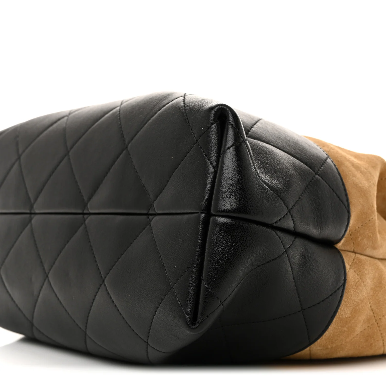 Suede Calfskin Shiny Lambskin Quilted Coco Base Shopping Bag Beige Black - Top Club