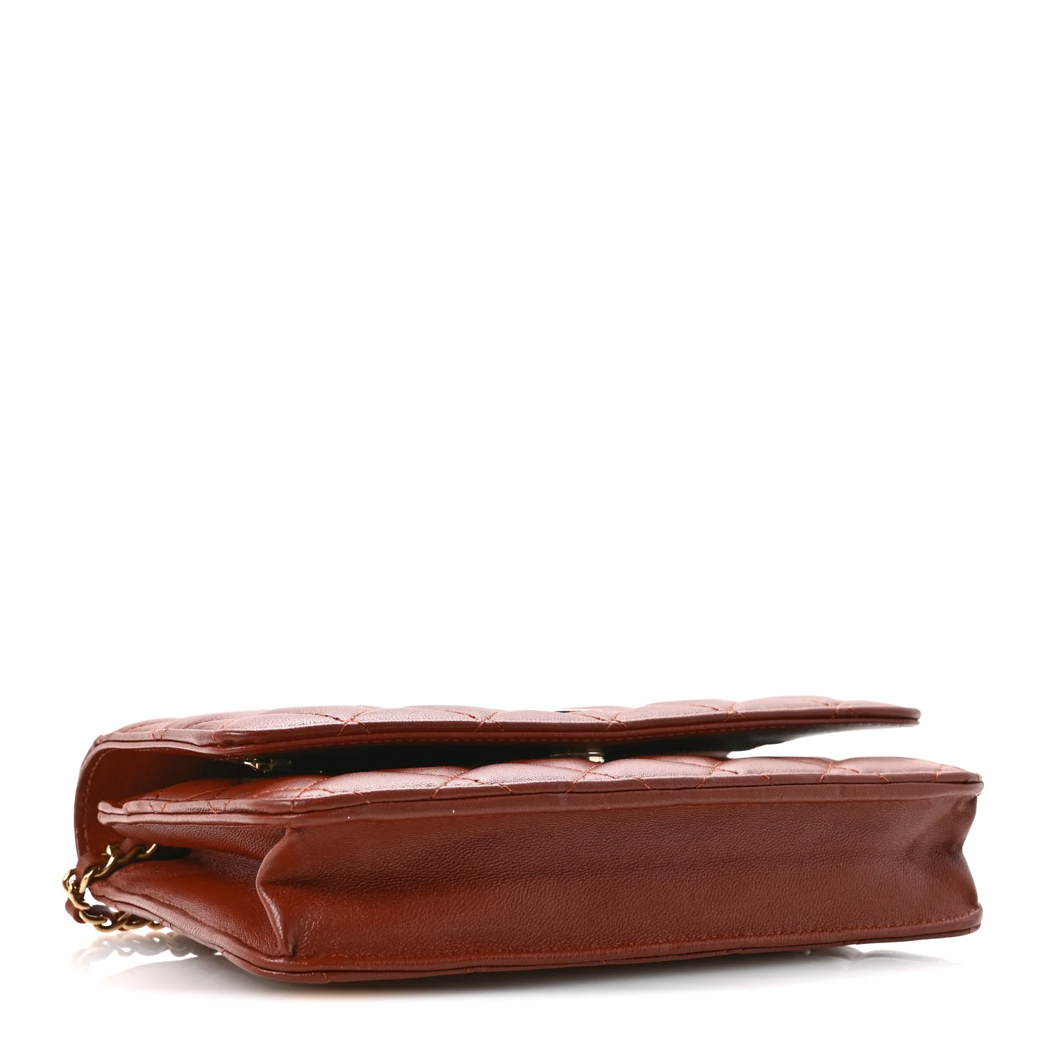 Lambskin Quilted Wallet On Chain WOC Brown - Top Club
