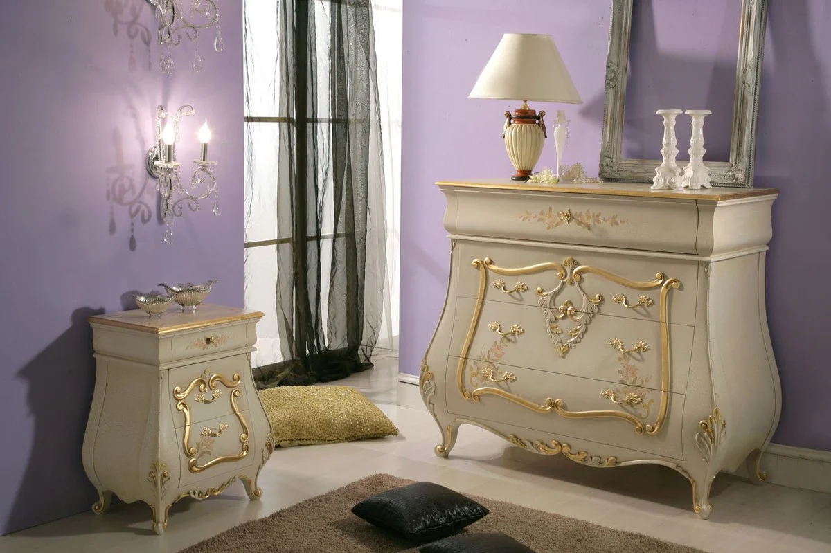 Luxury Baroque Nightstand with 3 Drawers Cream / Gold - Handmade Baroque Bedside Table - Baroque Bedroom Furniture - Luxury Furniture in Baroque Style - Luxury Quality - Made in Italy