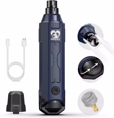 Casfuy Upgraded Quiet 6 Speed Electric Dog & Cat Nail Grinder with 2 LED Lights