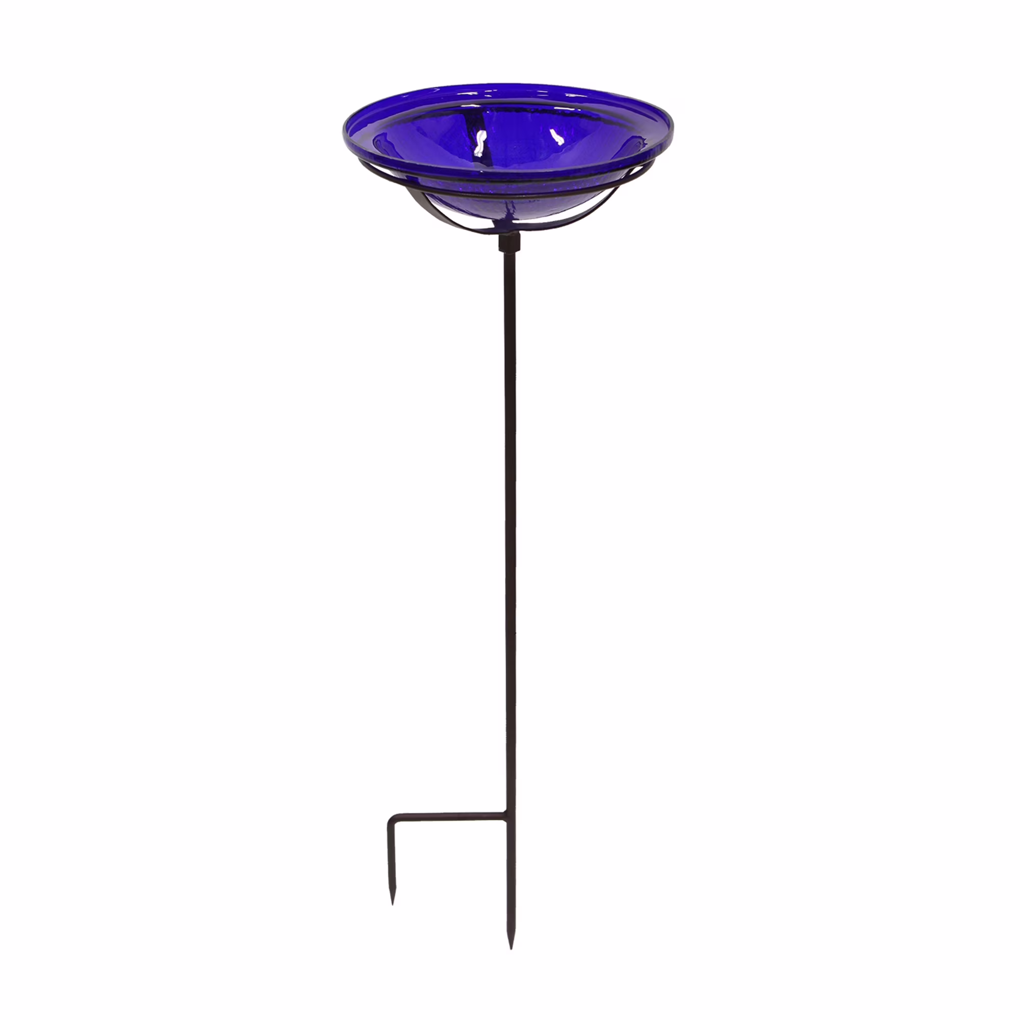 Achla Designs 12 In Hand Blown Crackle Glass Birdbath w/ Stake, Cobalt Blue