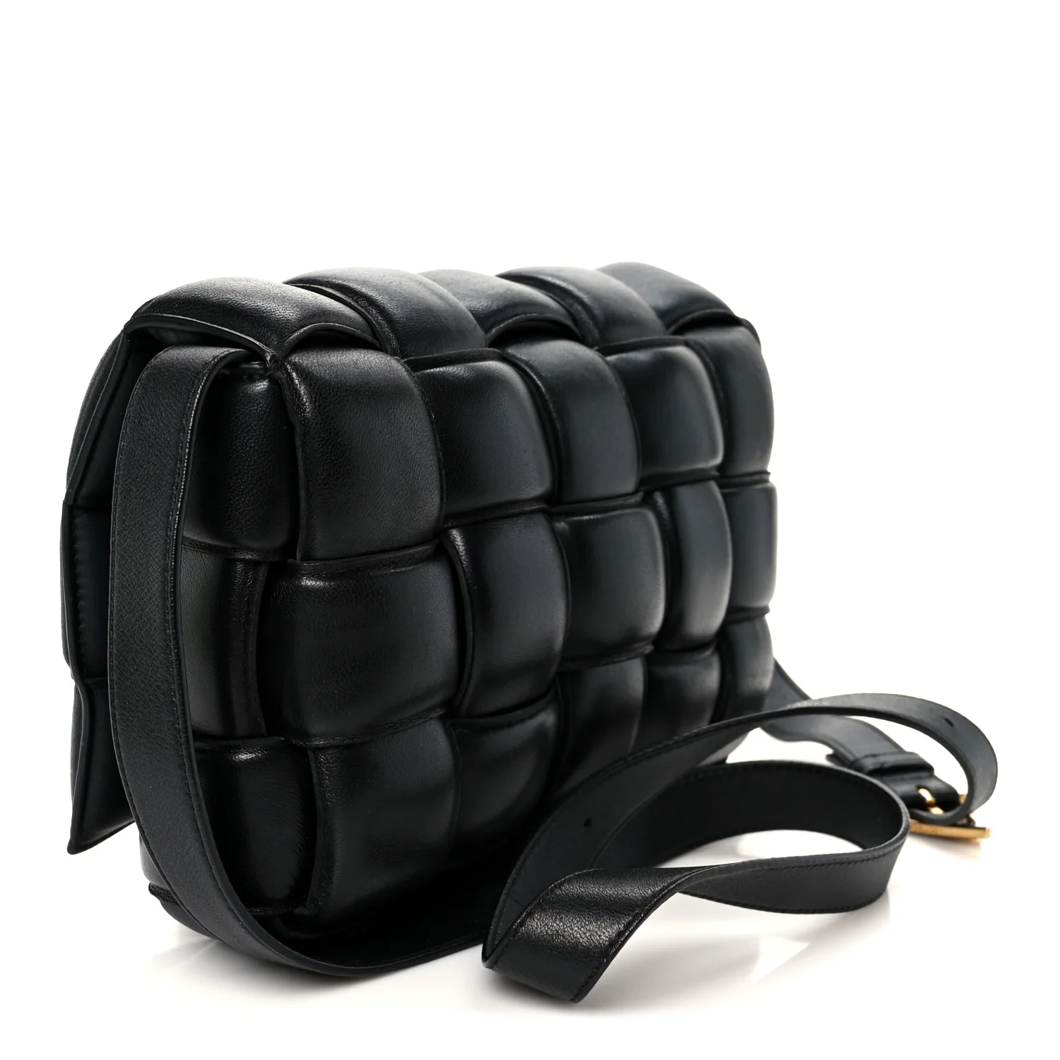 Nappa Maxi Intreccio Padded Cassette Crossbody Bag Black - Top Club