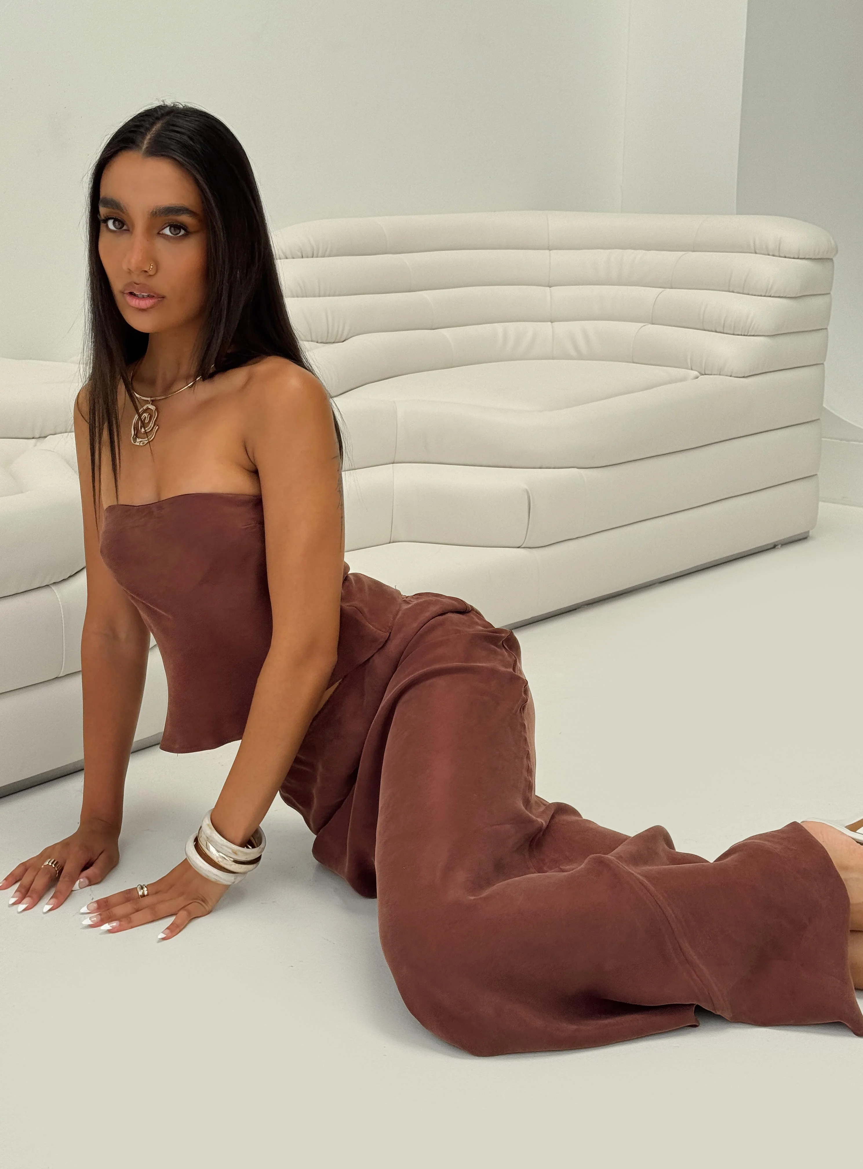 Lucelia Strapless Top Brown