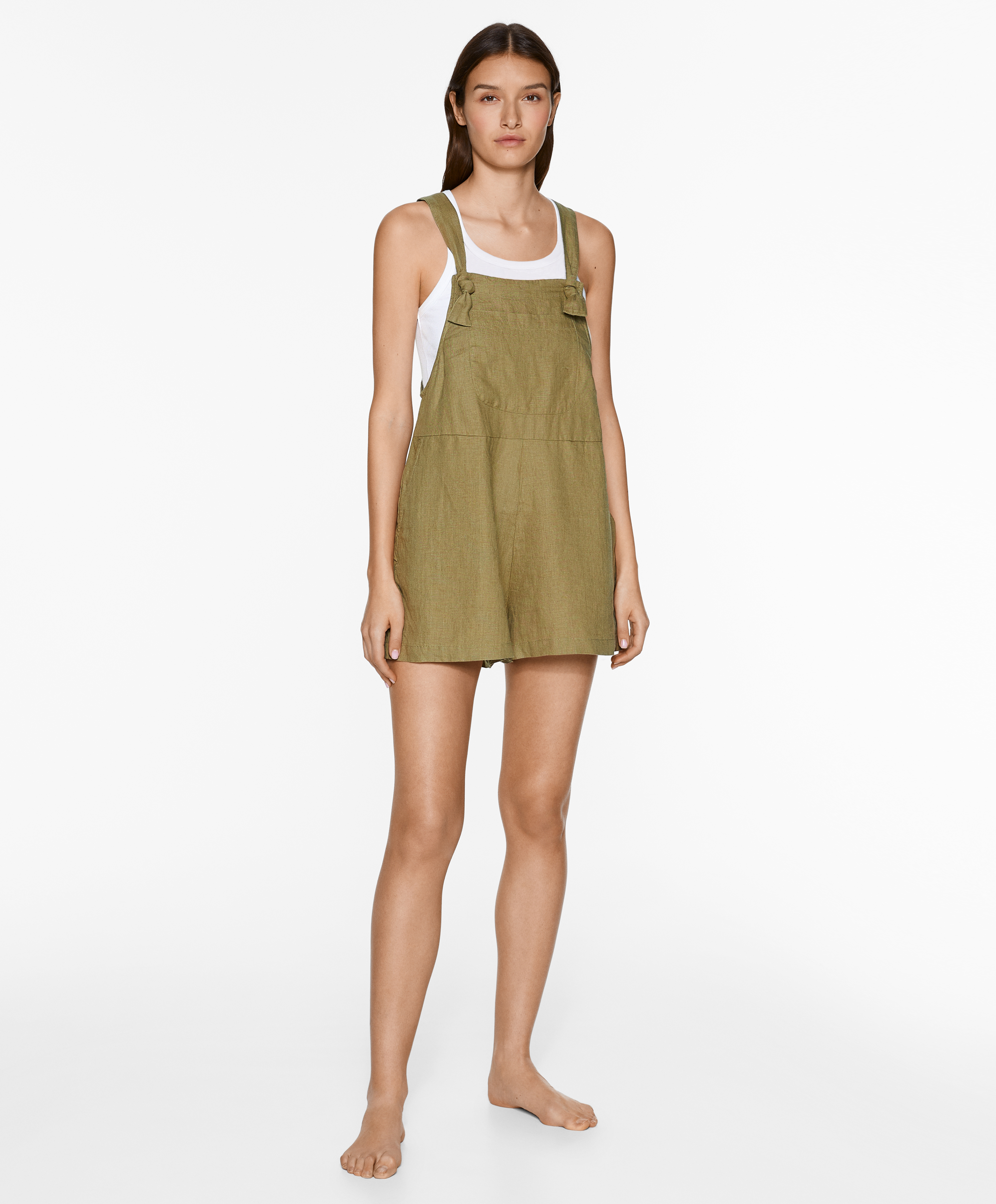OYSHO Short strappy jumpsuit in 100% linen