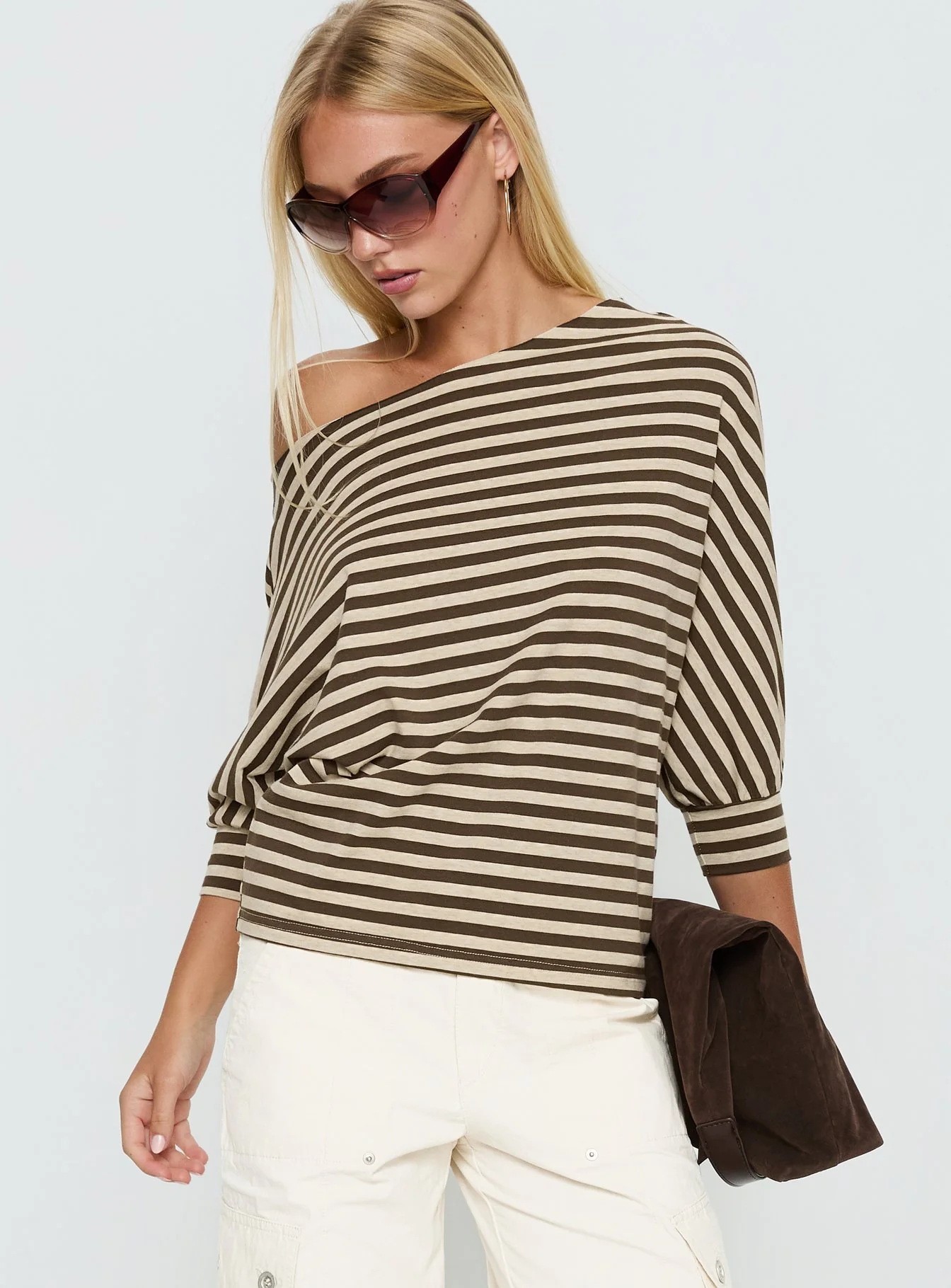 Keyes 3/4 Sleeve Off Shoulder Top Multi Stripe
