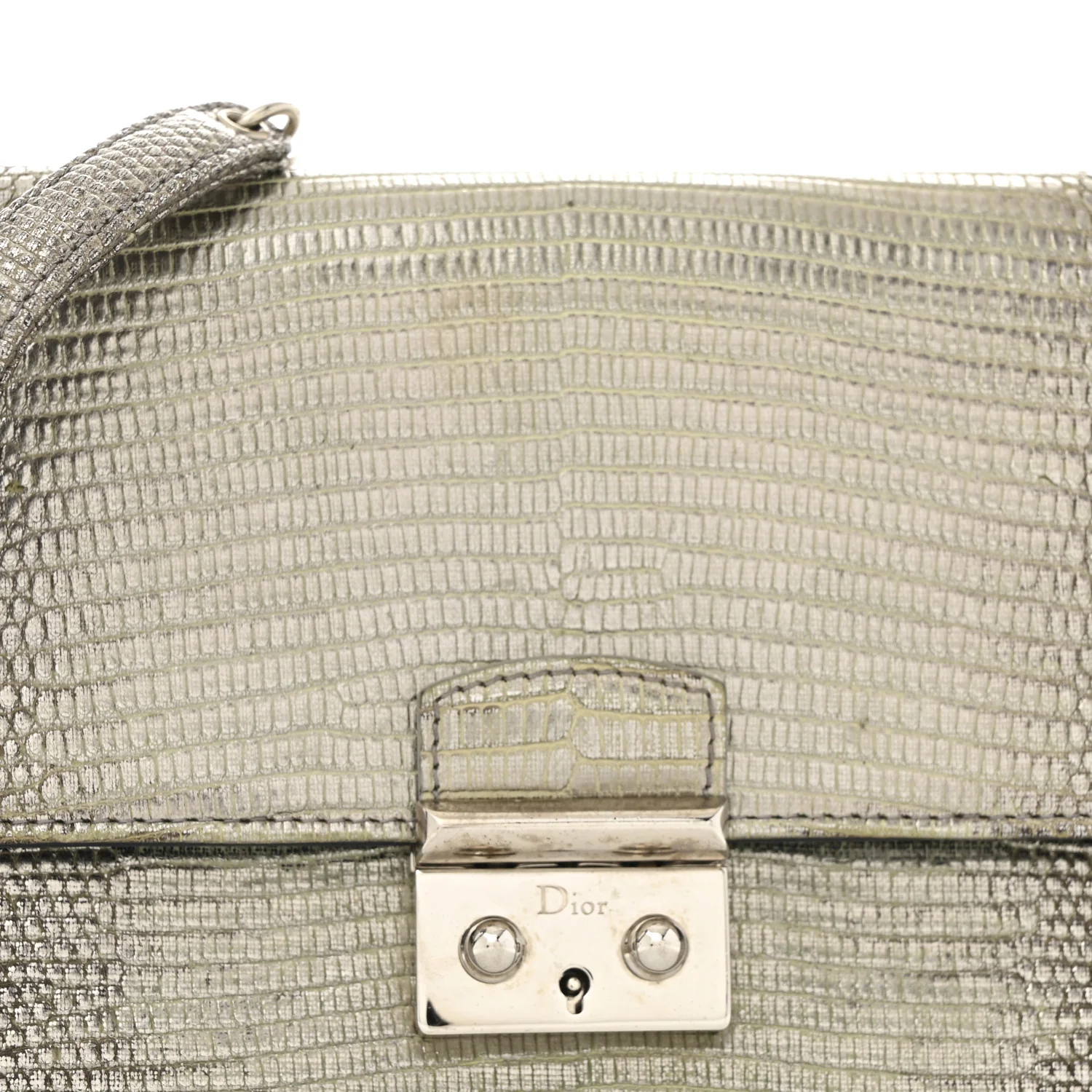 Metallic Lizard Miss Dior Promenade Pouch Gunmetal - Top Club
